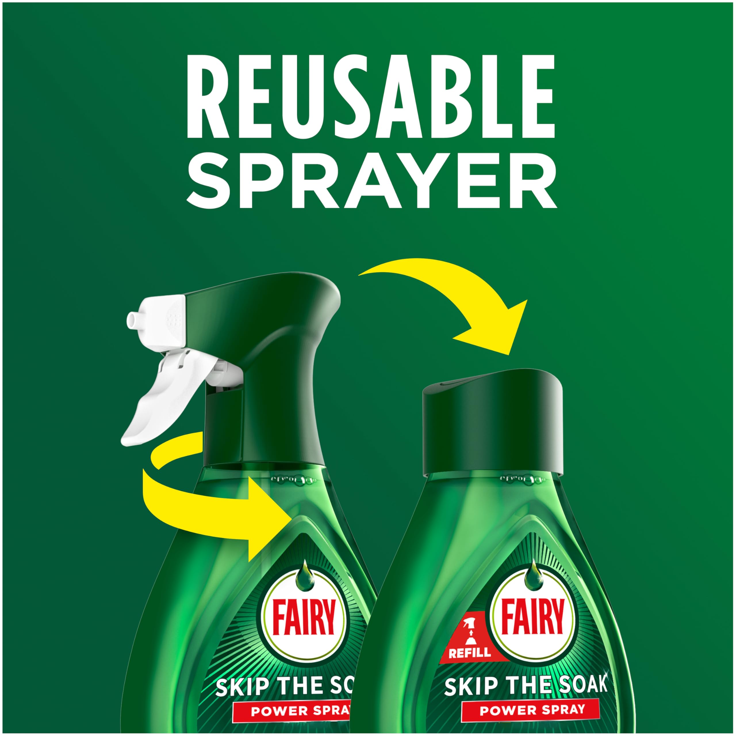 Fairy Skip the Soak Dish Spray Kit, Lemon, 1.3L (650ml Spray + 650ml Refill) 5