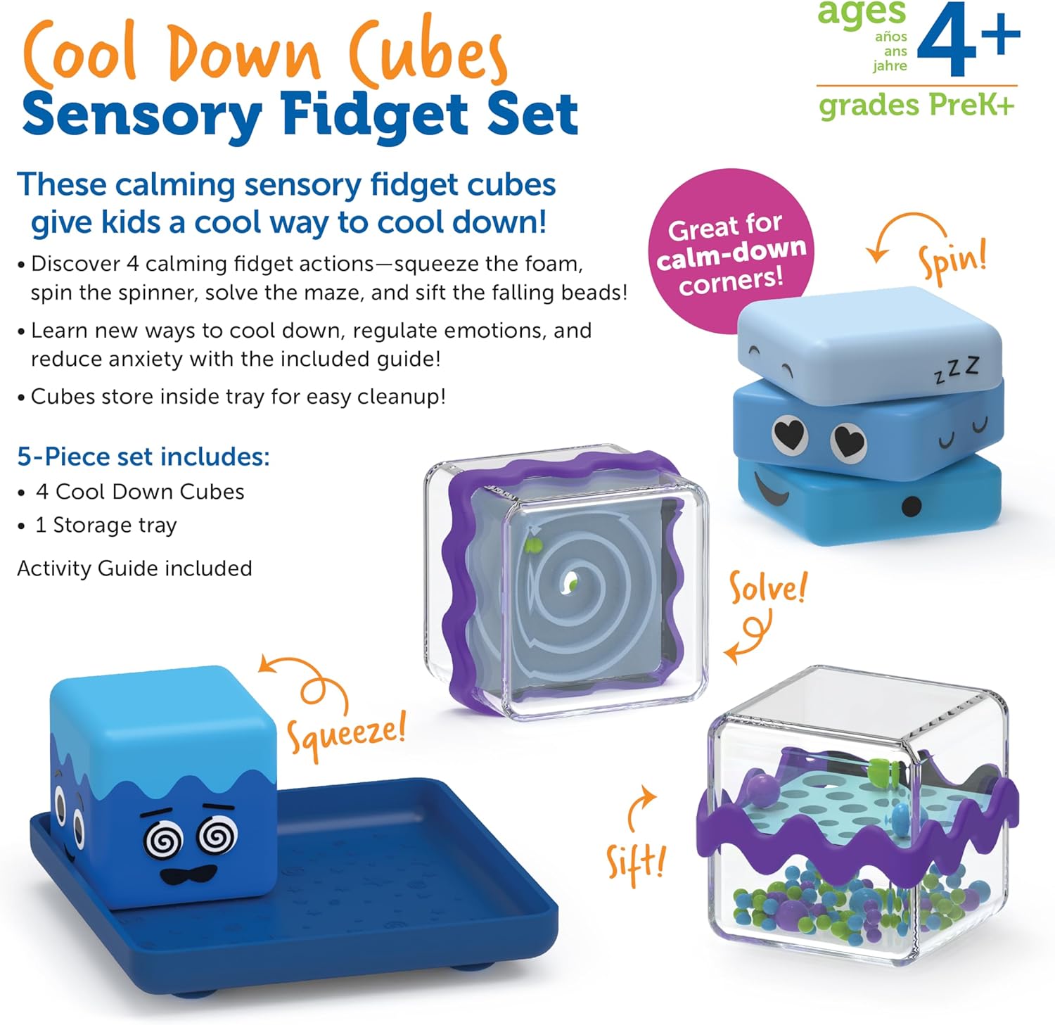 Learning Resources Cool Down Cubes Sensory Fidget Set - 4 Calming Activities for Kids Ages 4+ 6