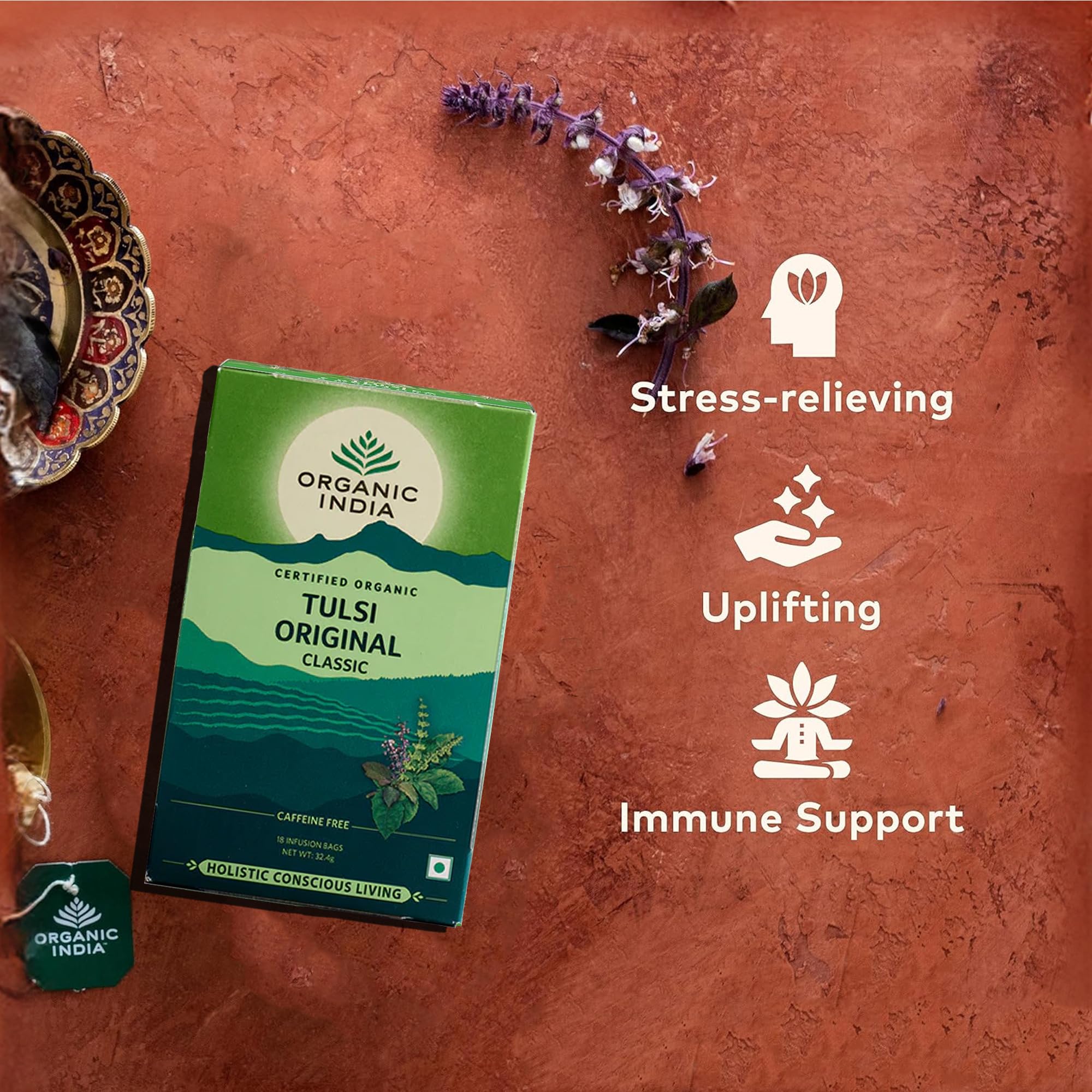 Organic India Original Tulsi Herbal Tea - Caffeine-Free, Individually Wrapped Tea Bags 7