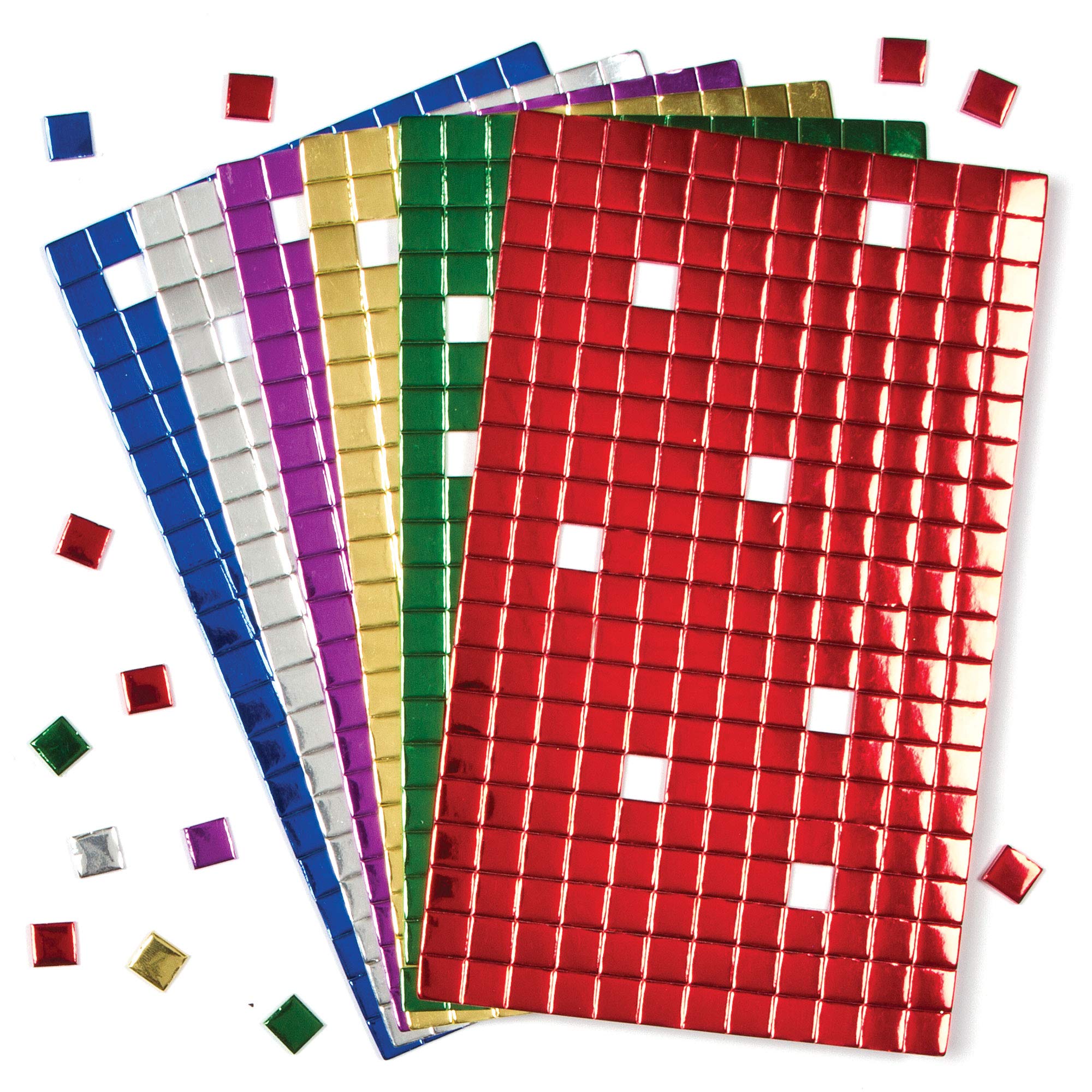 Baker Ross AF742 Metallic Foam Self-Adhesive Mosaic Squares - 1440 Pack, 1cm Tiles, Asst Colours