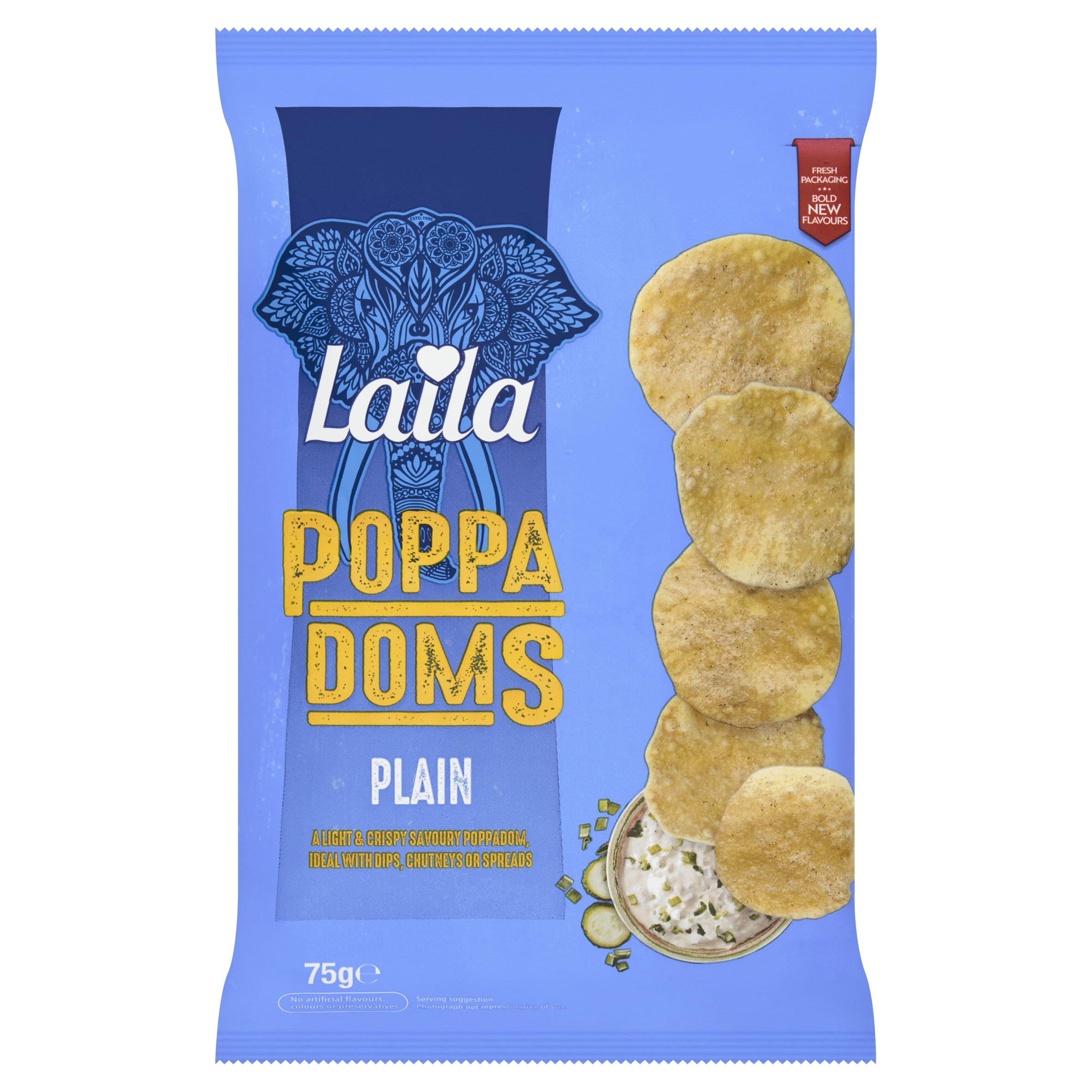 Laila Plain Poppadoms 75g - Crisp Chickpea Flatbread Snack