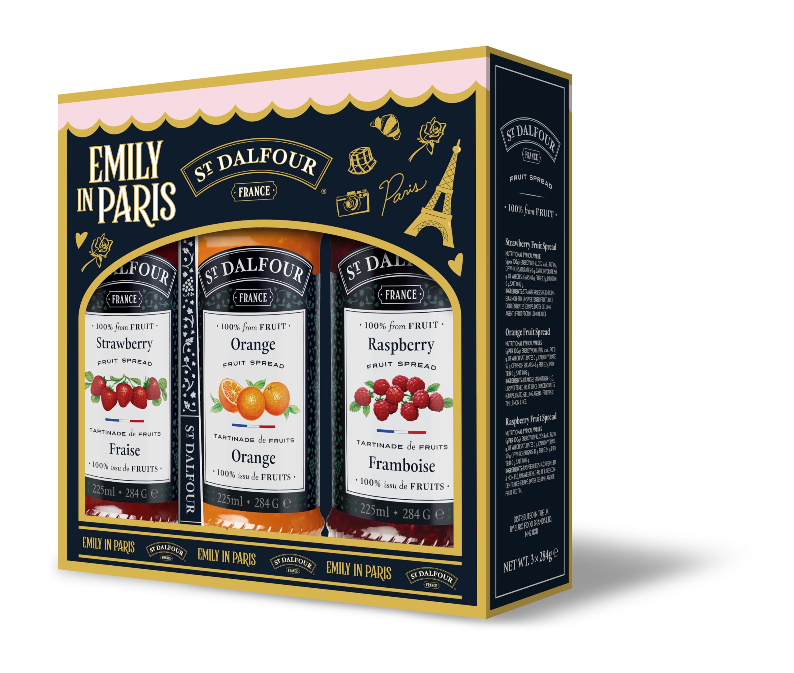 St Dalfour Emily in Paris Gift Set – 3 Gourmet Fruit Preserves with Ceramic Serving Spoon