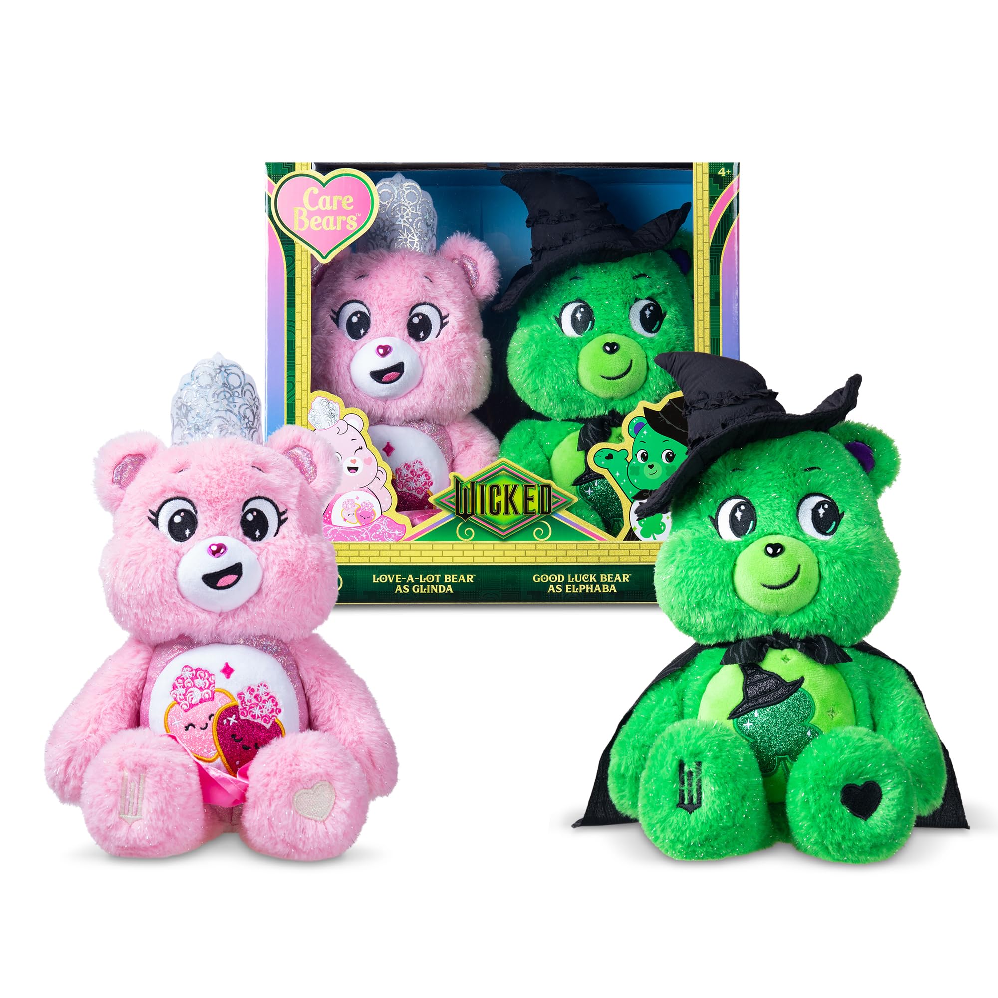Care Bears x Wicked 2-Pack Plush – Good Luck Bear as Elphaba & Love-A-Lot Bear as Glinda