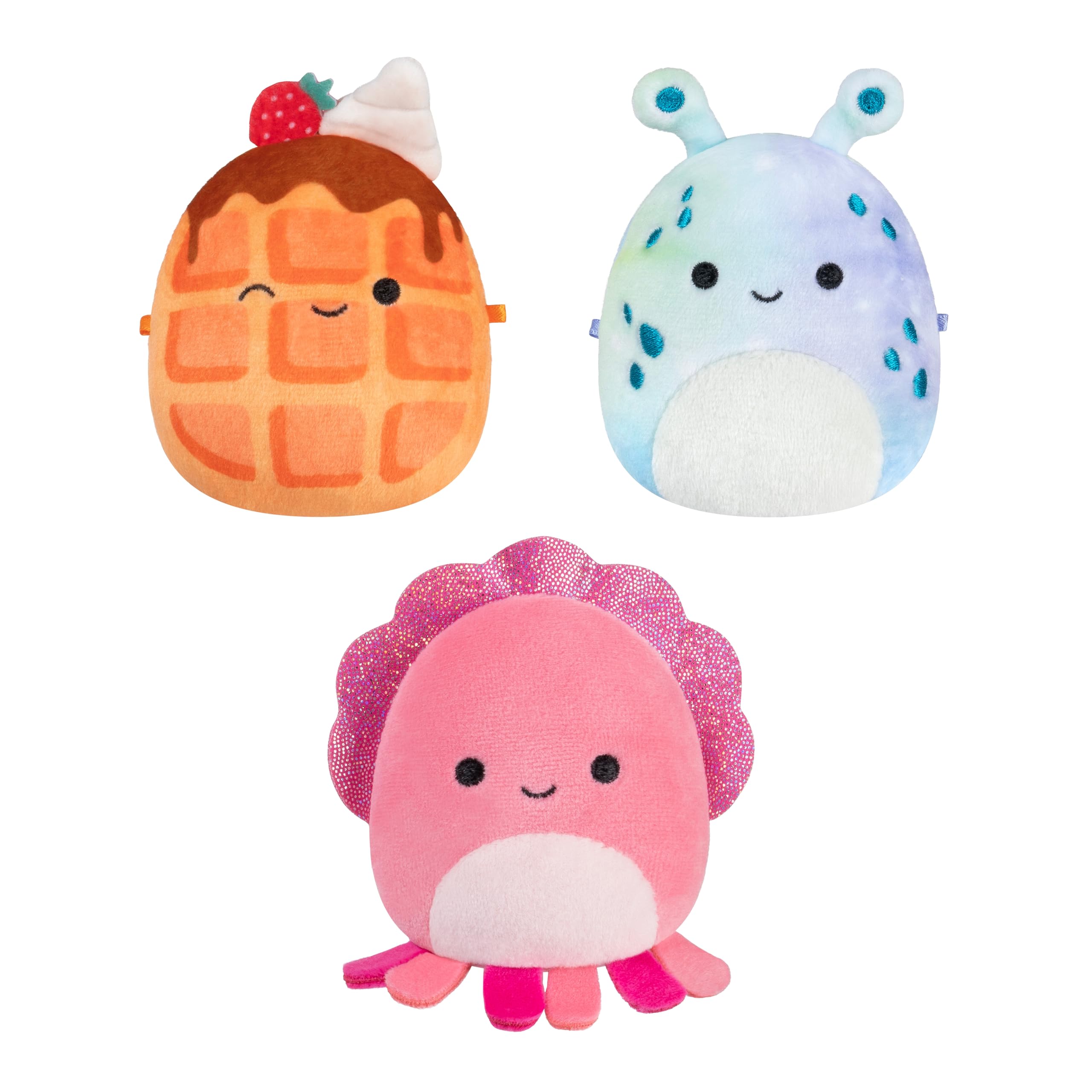 Micromallows Squishmallows 3-Pack Plush - Auggie the Cuttlefish, Zinx the Alien, Weaver the Waffle