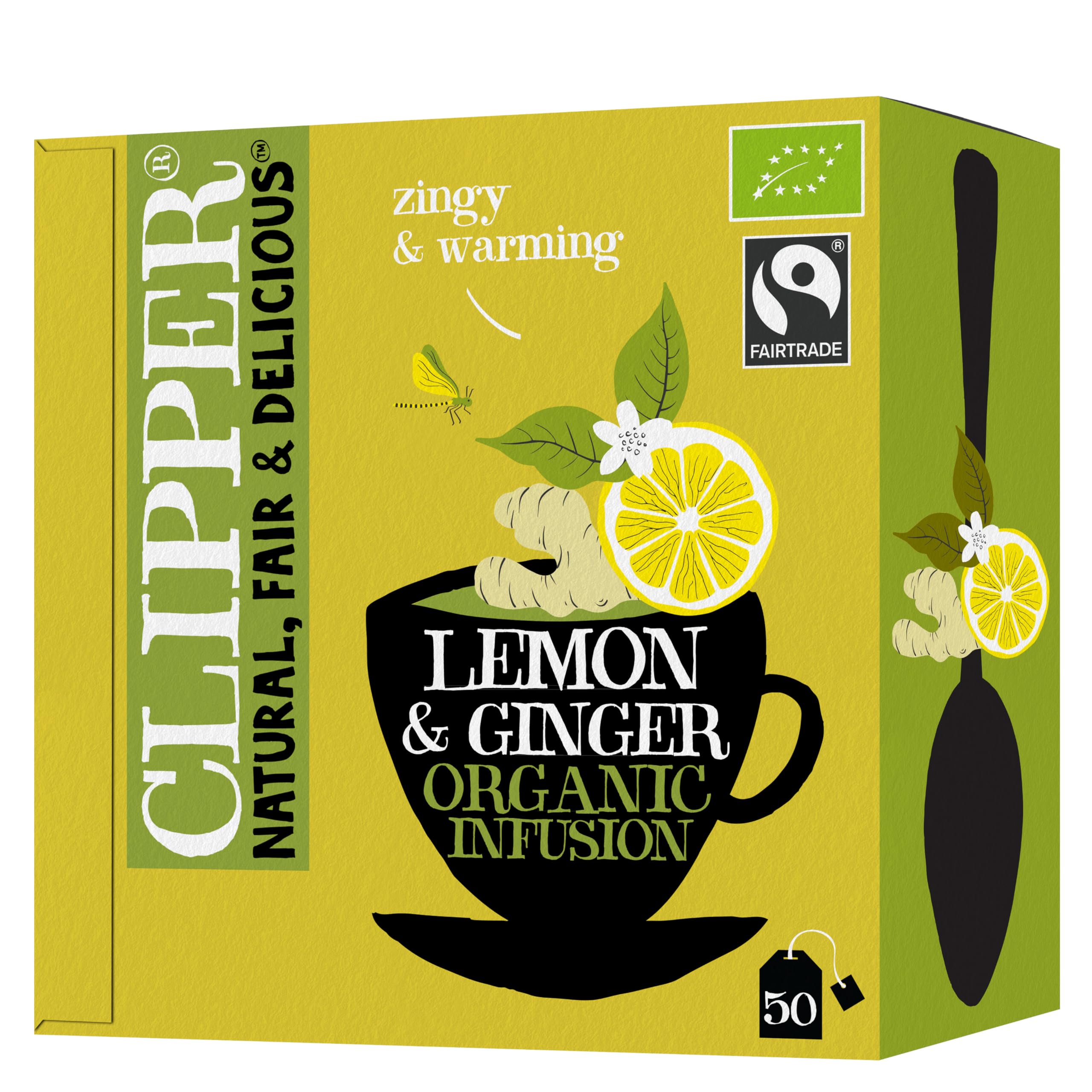 Clipper Natural, Fair & Delicious Organic Lemon and Ginger Herbal Tea Bags - 50 Count, Caffeine-Free