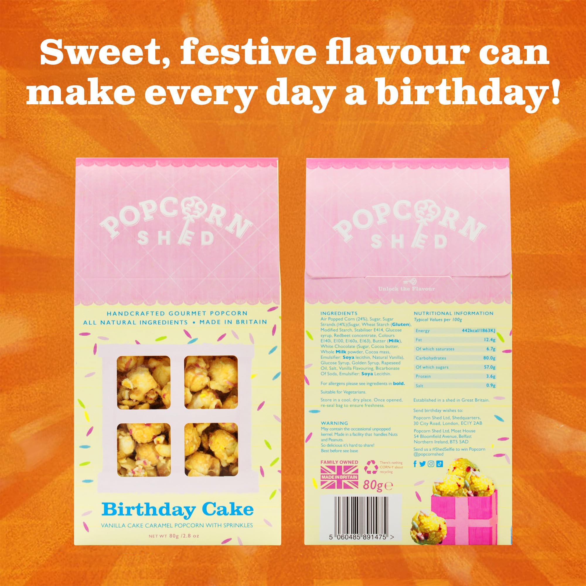 Popcorn Shed Birthday Cake Popcorn - 80g Gift Box | Vegetarian | Natural 4