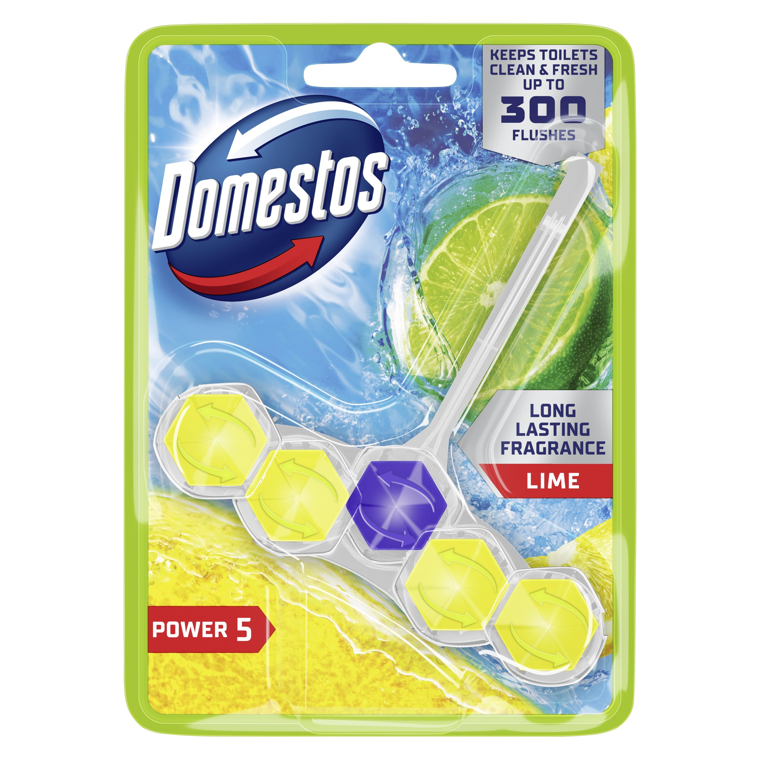 Domestos Power 5 Lime WC-Stein – Langanhaltender Toiletten-Erfrischer für bis zu 300 Spülungen