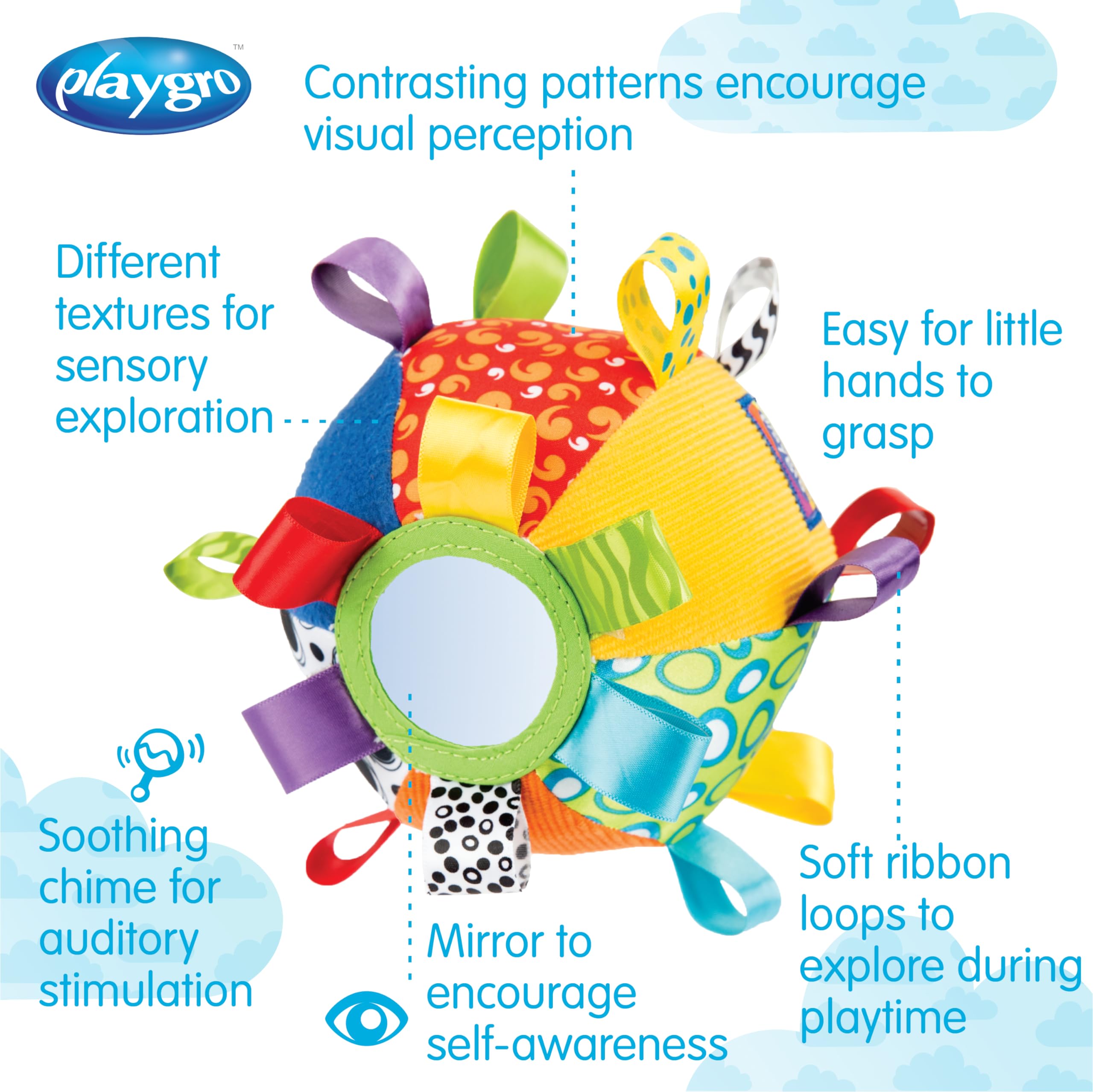 Playgro Kick & Play Loopy Loops Ball - Sensory Development Toy for Babies | Multicolour