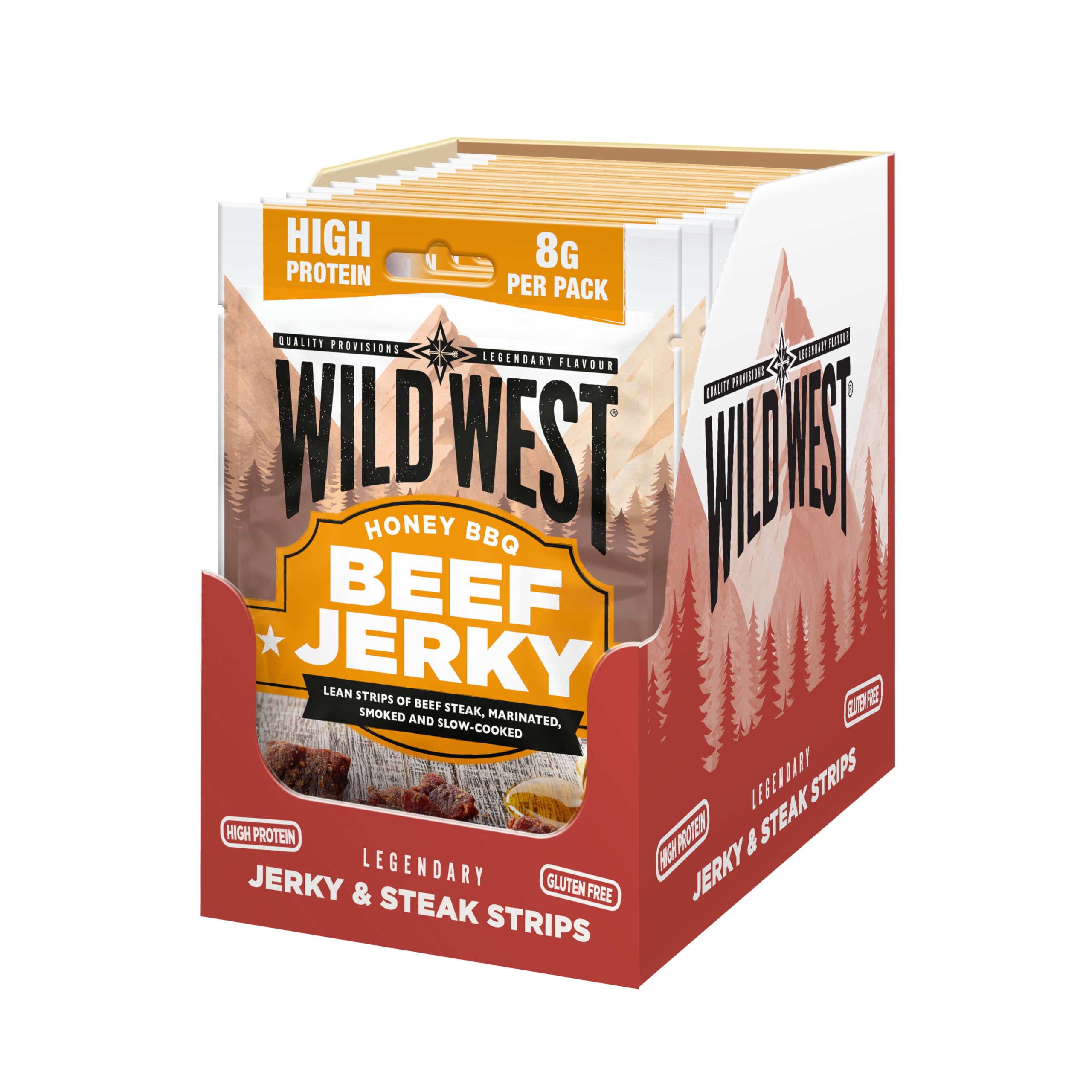 WILD WEST Honey BBQ Beef Jerky - High Protein, Gluten Free | 25g Snack (Pack of 12)