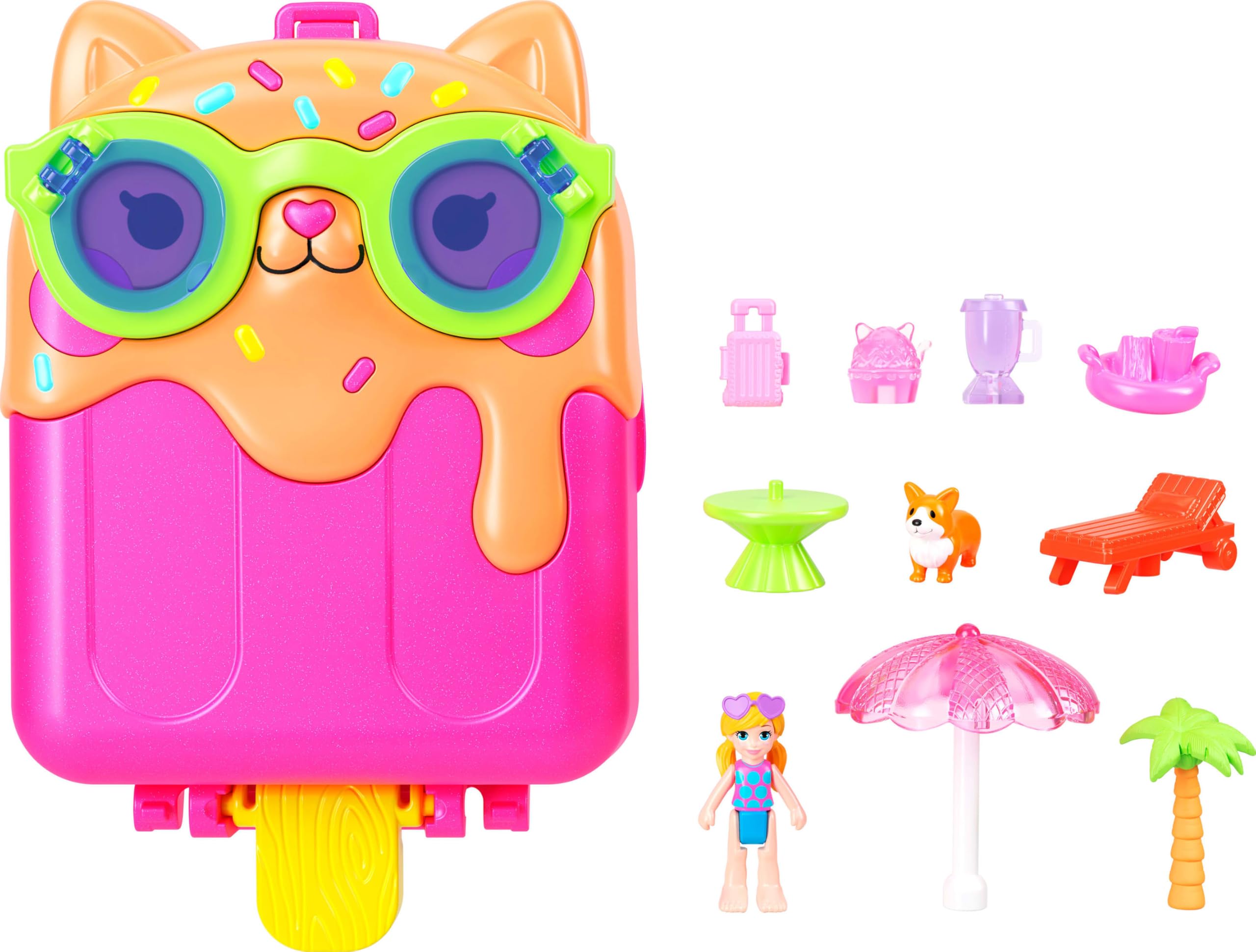 Polly Pocket Kitty Popsicle Resort Compact - Travel Playset with Micro Doll & 11 Accessories 5