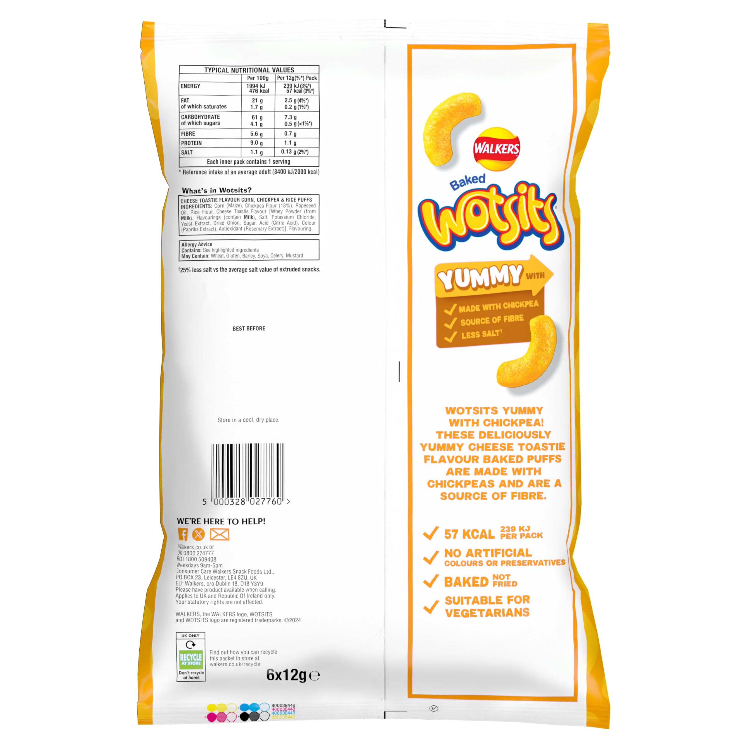 Walkers Wotsits Cheese Toastie 6 Pack Crisps - Baked Cheese Flavoured Snacks Made with Chickpea