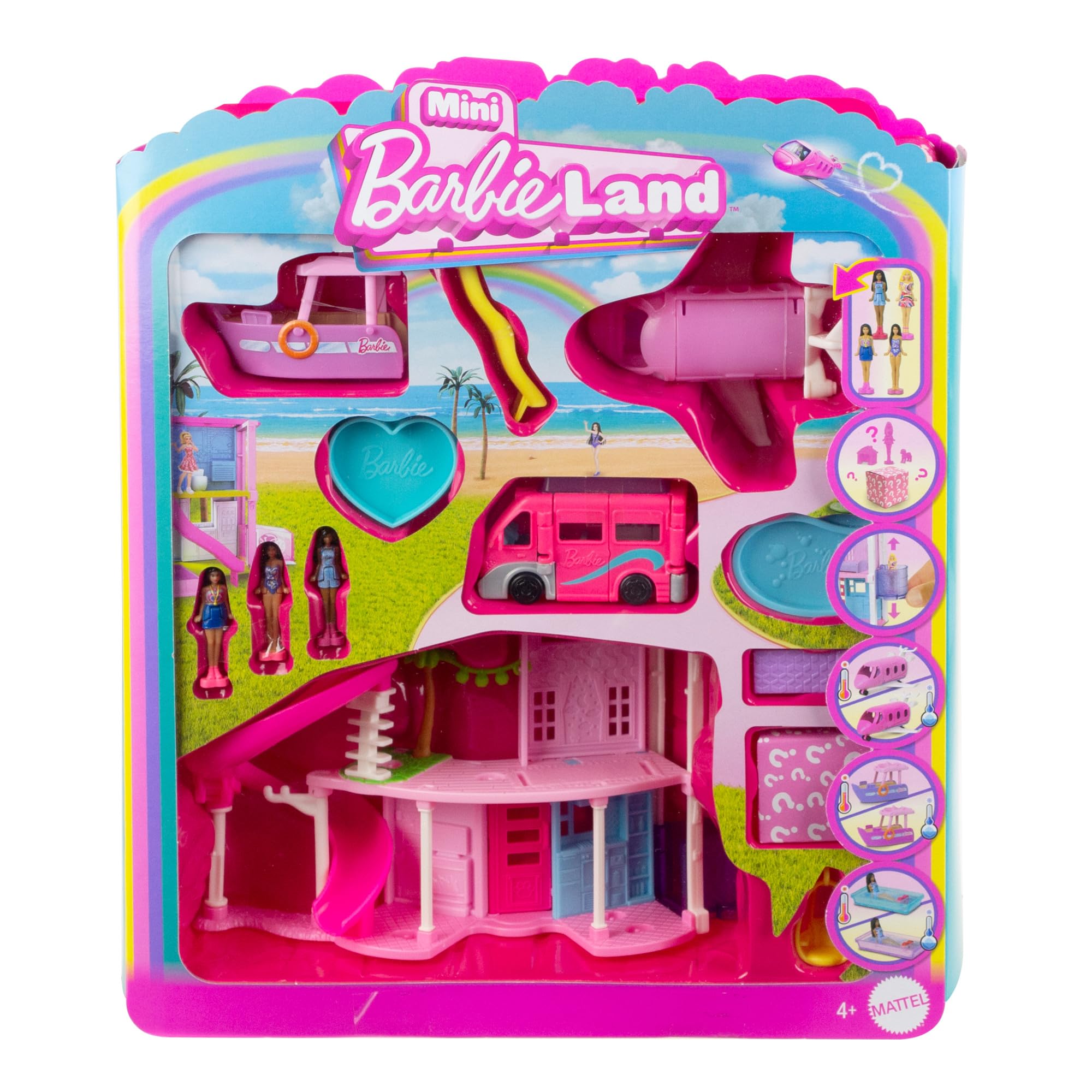 Mini BarbieLand World of Bundle - Playset with DreamHouse, 4 Dolls & 3 Vehicles