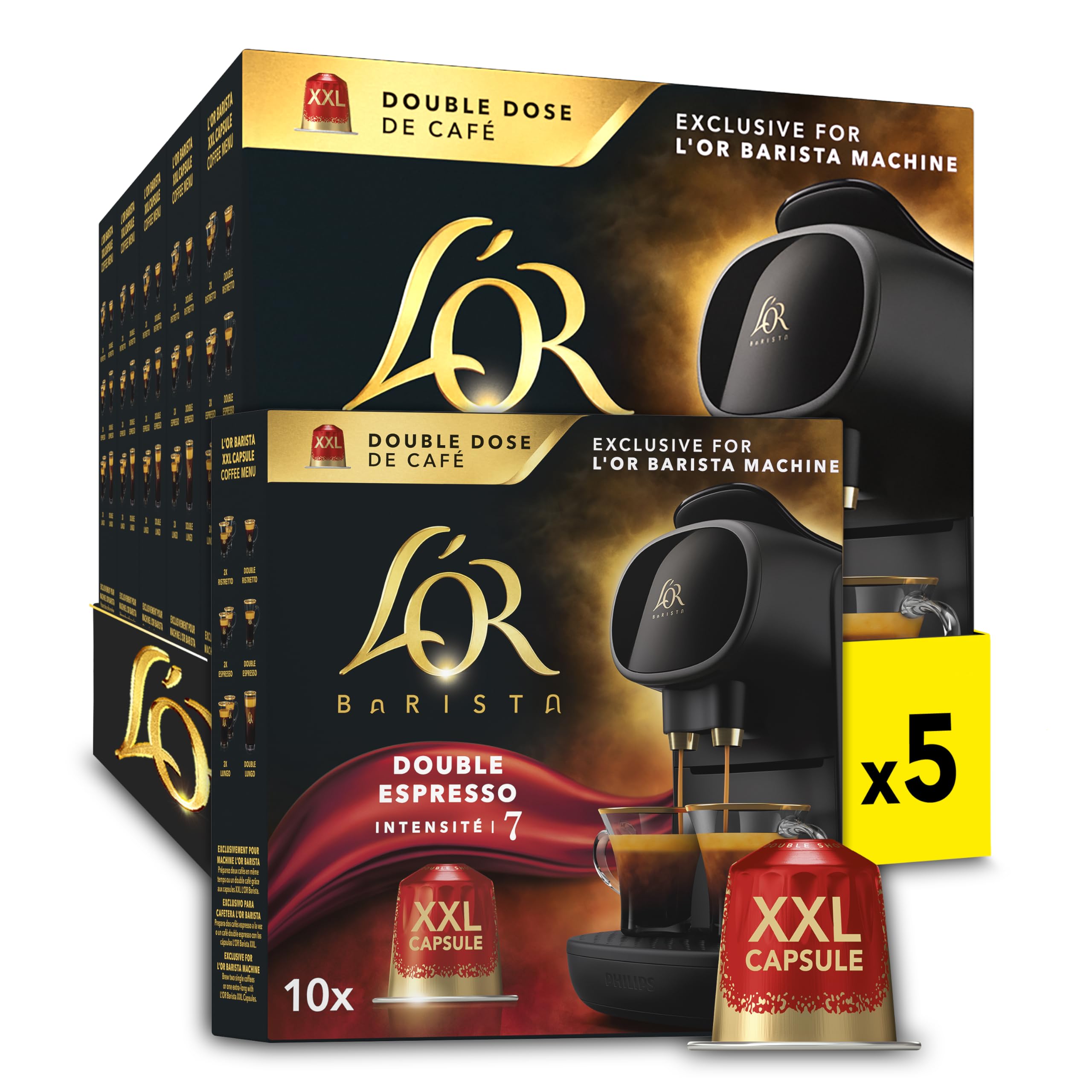 L'OR BARISTA Double Splendente XXL Aluminium Coffee Capsules (50 Pods) Intensity 7 for L'OR BARISTA Machines