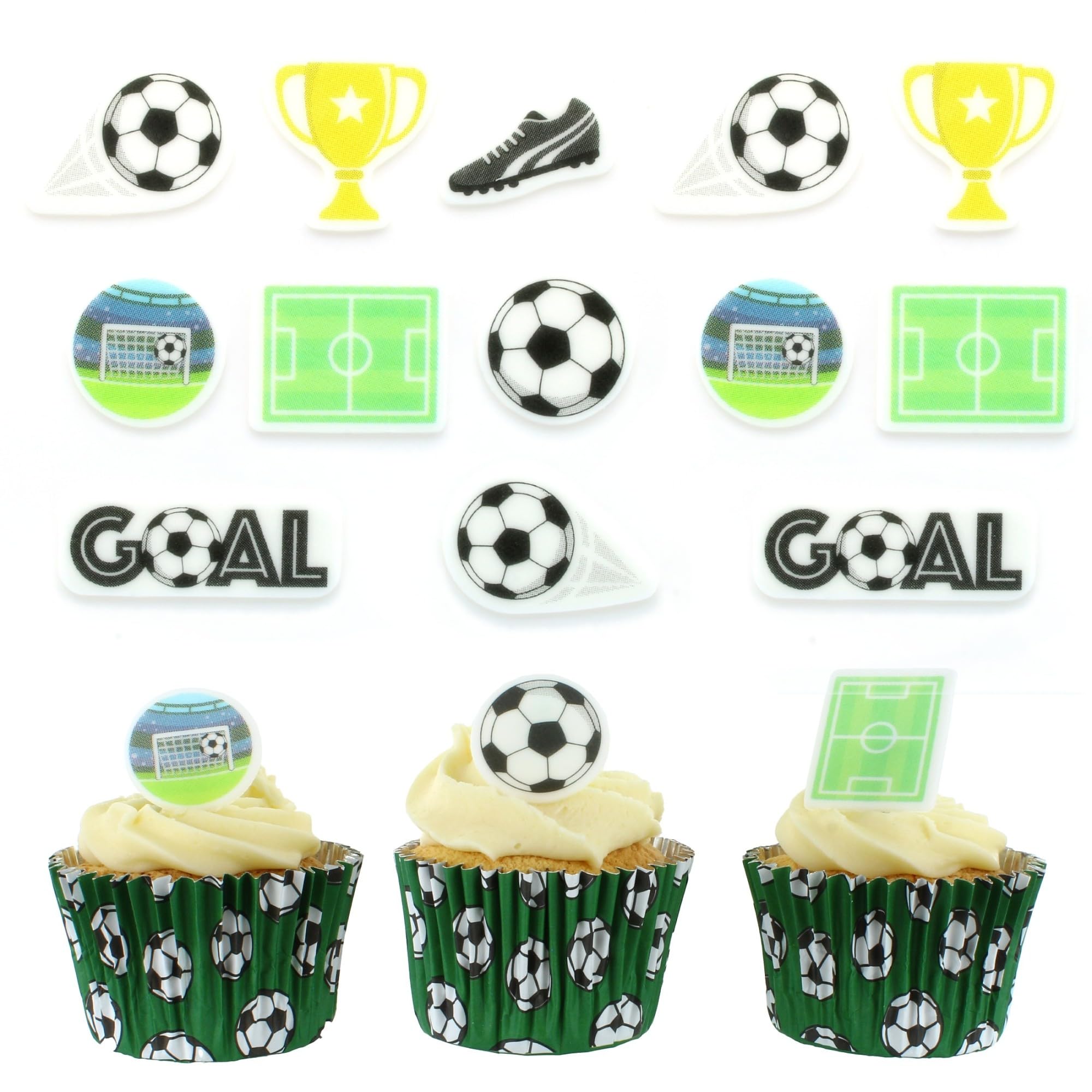 Culpitt Football Edible Cupcake Toppers - 32 Pack Printed Fondant Decorations for Cakes
