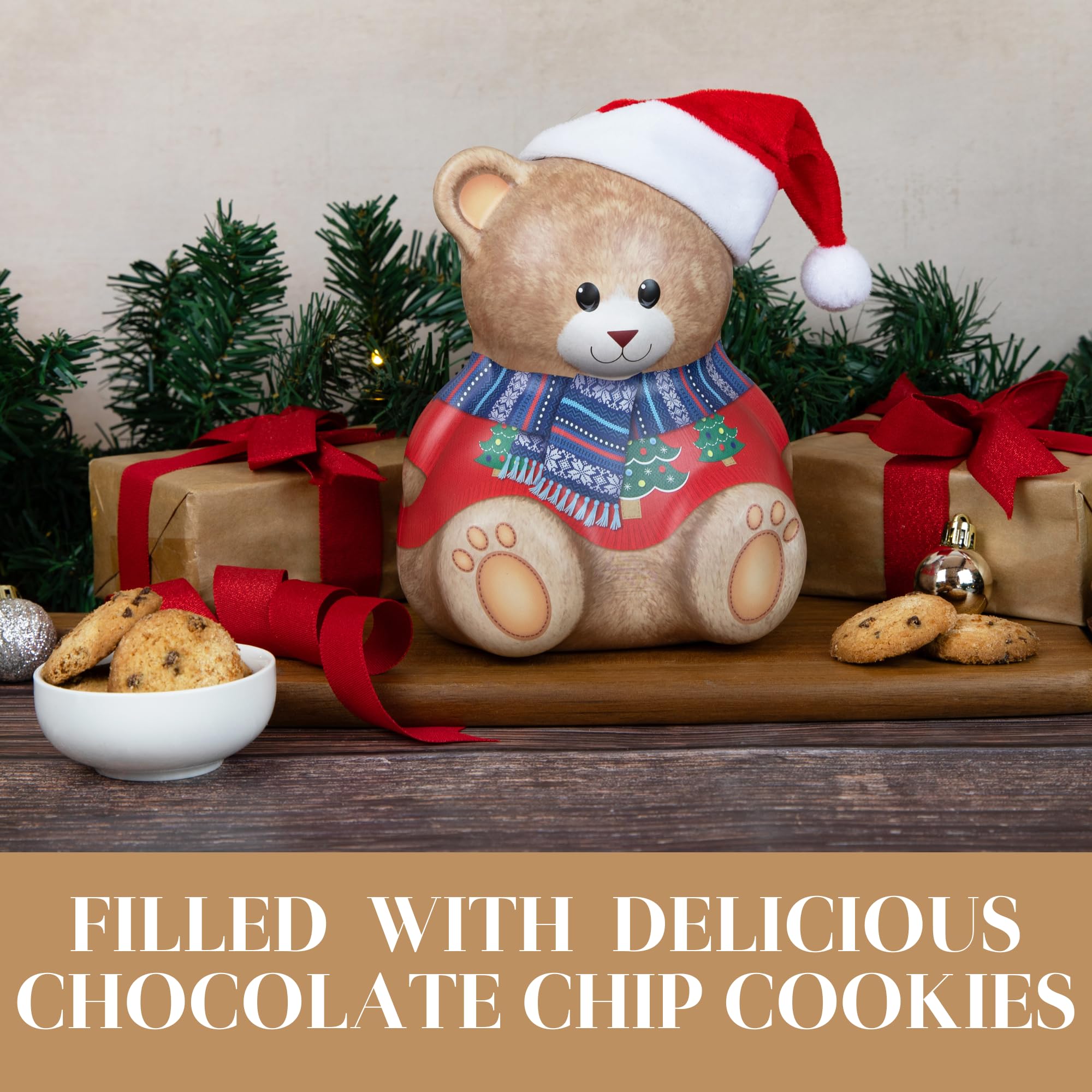 The Silver Crane Co. - Christmas Bear with Hat Gift Set Biscuit Tin 10