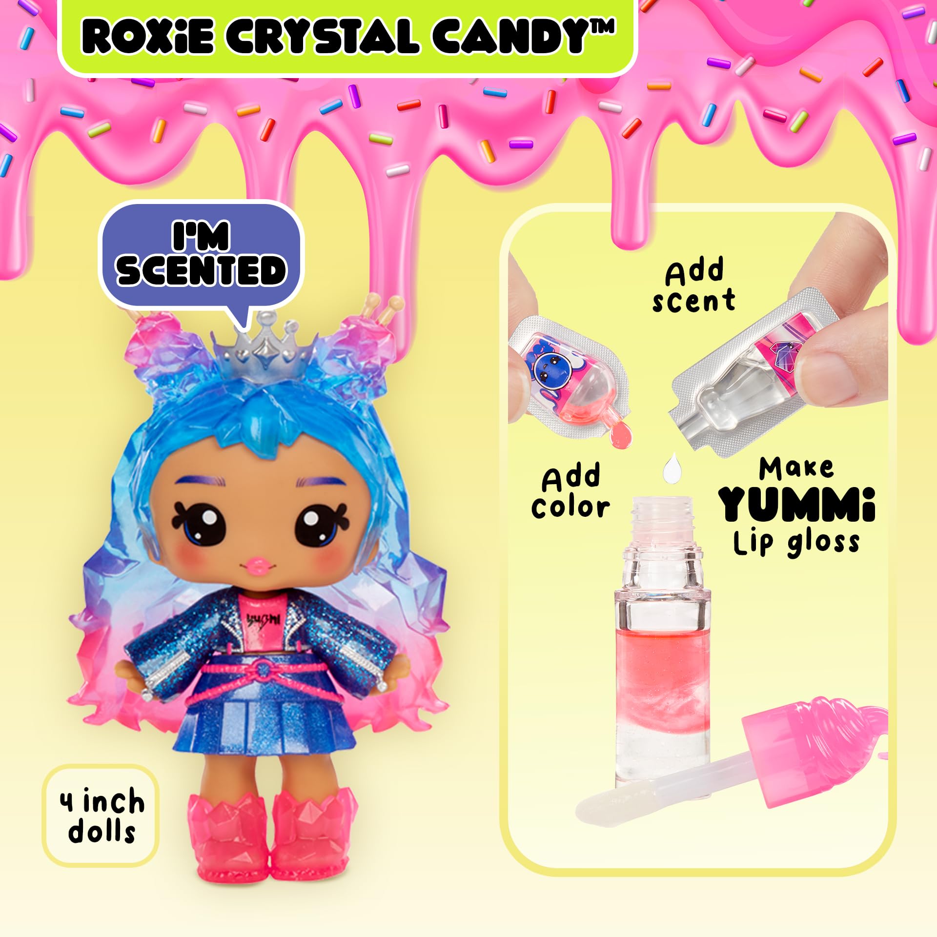 Yummiland Lip Gloss Doll - Roxie Crystal Candy - DIY Scented Lip Gloss Playset for Ages 3+ 7