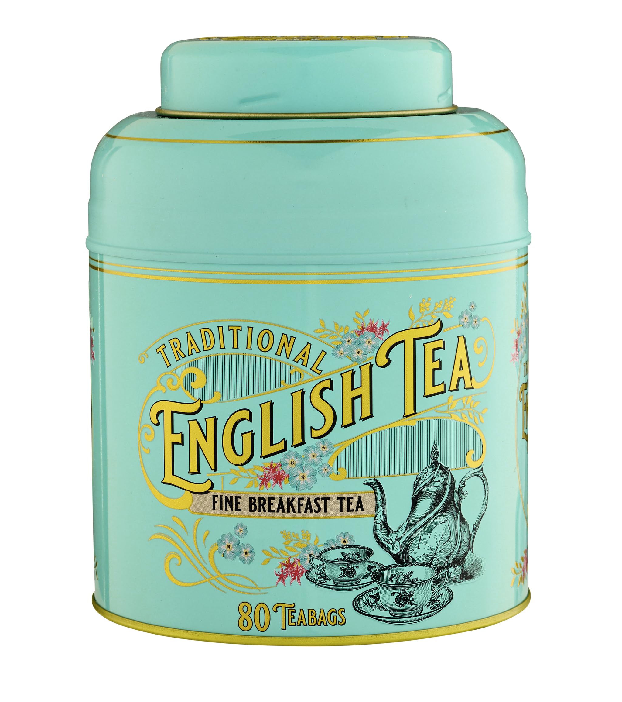 New English Teas Vintage Victorian Mint-Green Tea Caddy with 80 English Breakfast Teabags 6