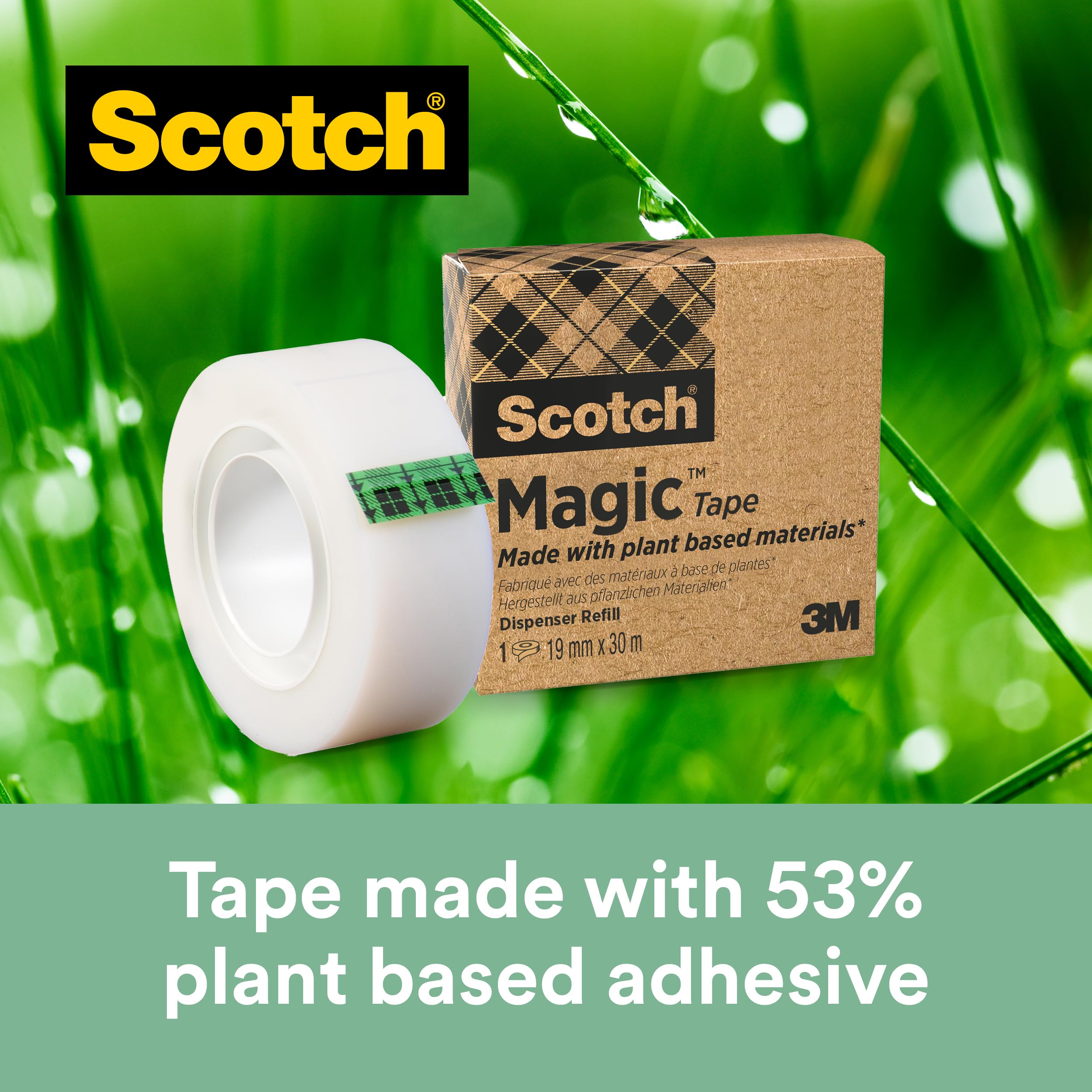 Scotch Magic Tape Dispenser - Black Dispenser with Plant-Based Adhesive Tape | 99.0 meter Unit Count 6