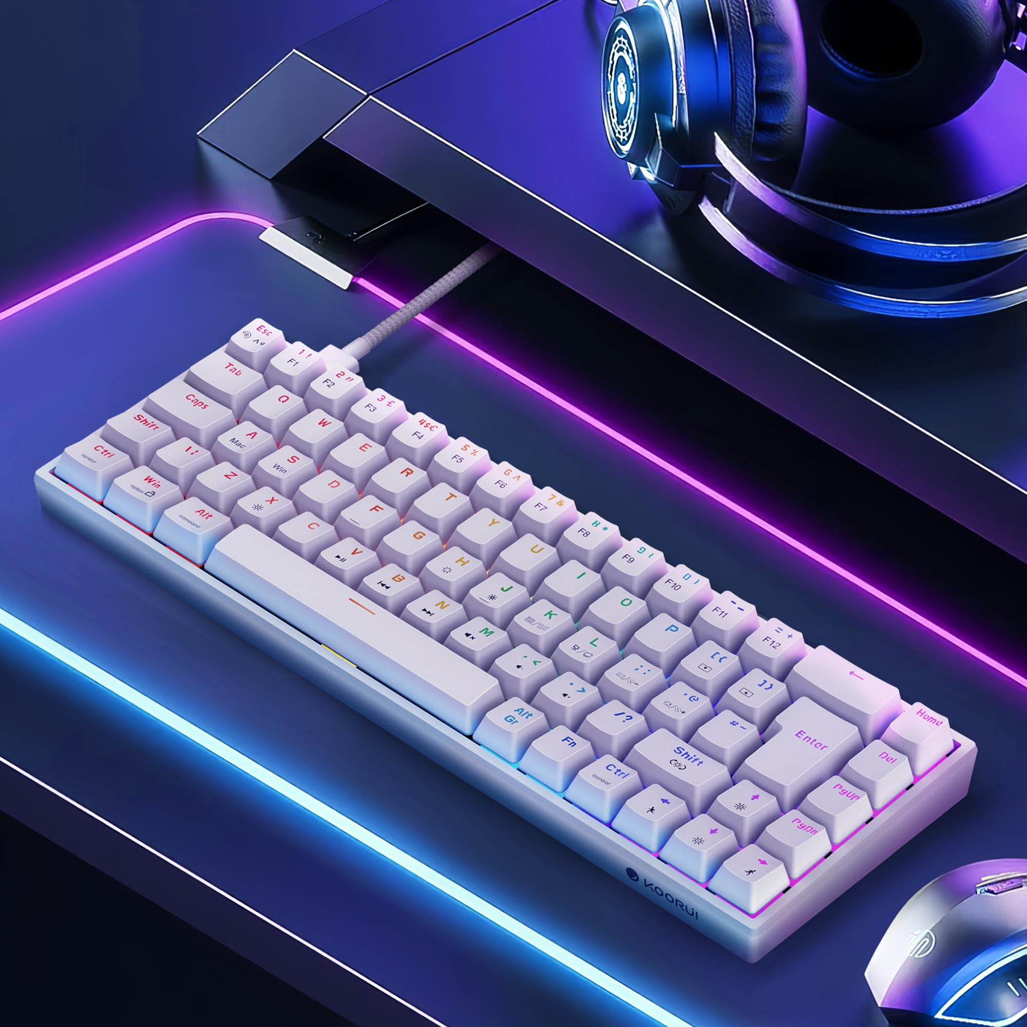 KOORUI 60% Mechanical Gaming Keyboard MKC01, Blue Switch, RGB Backlit, Compact 69-Key Layout with Detachable Type-C Cable 5