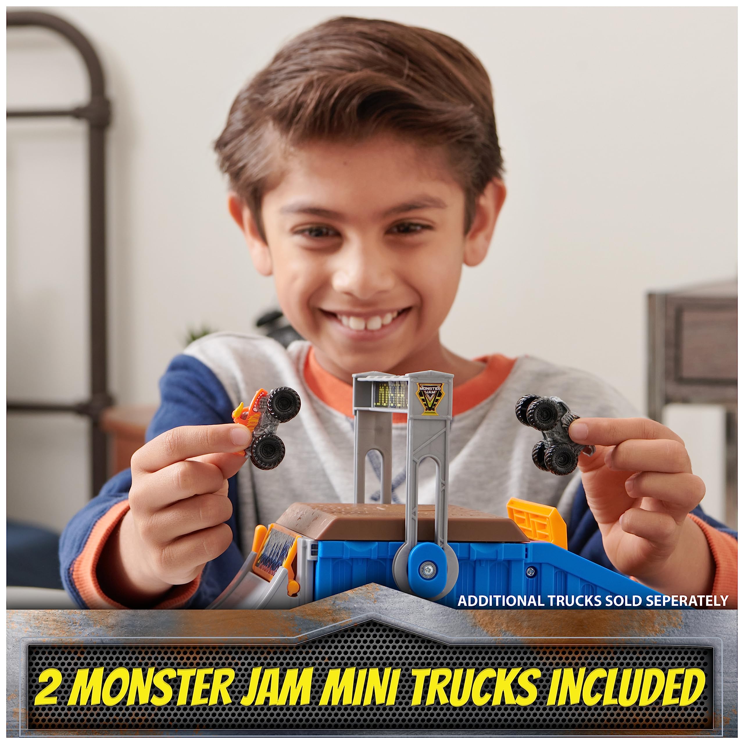Monster Jam Mini Freestyle Flip Arena Playset - Includes 2 Trucks, Ages 3+