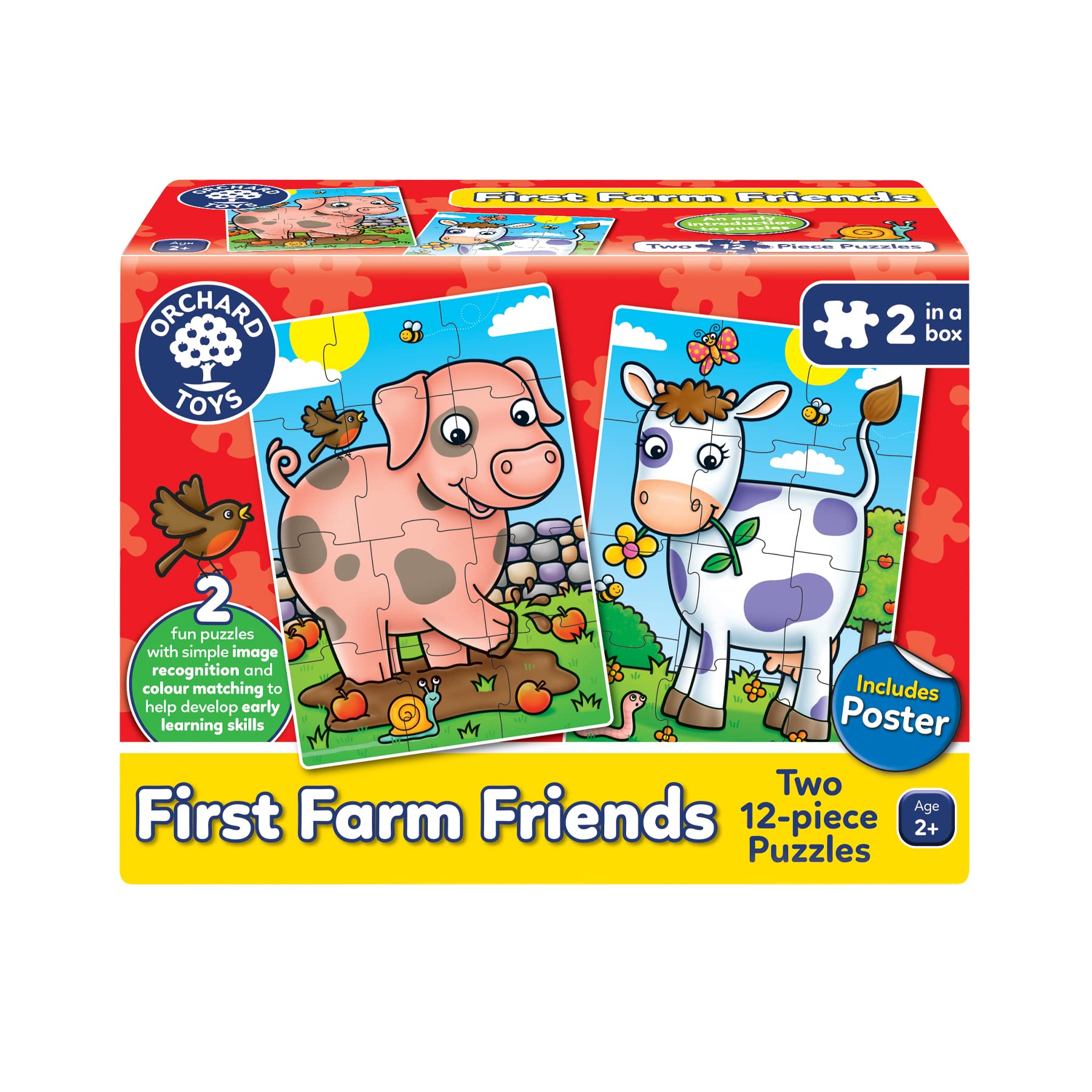 Orchard Toys First Farm Friends Jigsaw Puzzle - Two 12-Piece Puzzles for Ages 2+