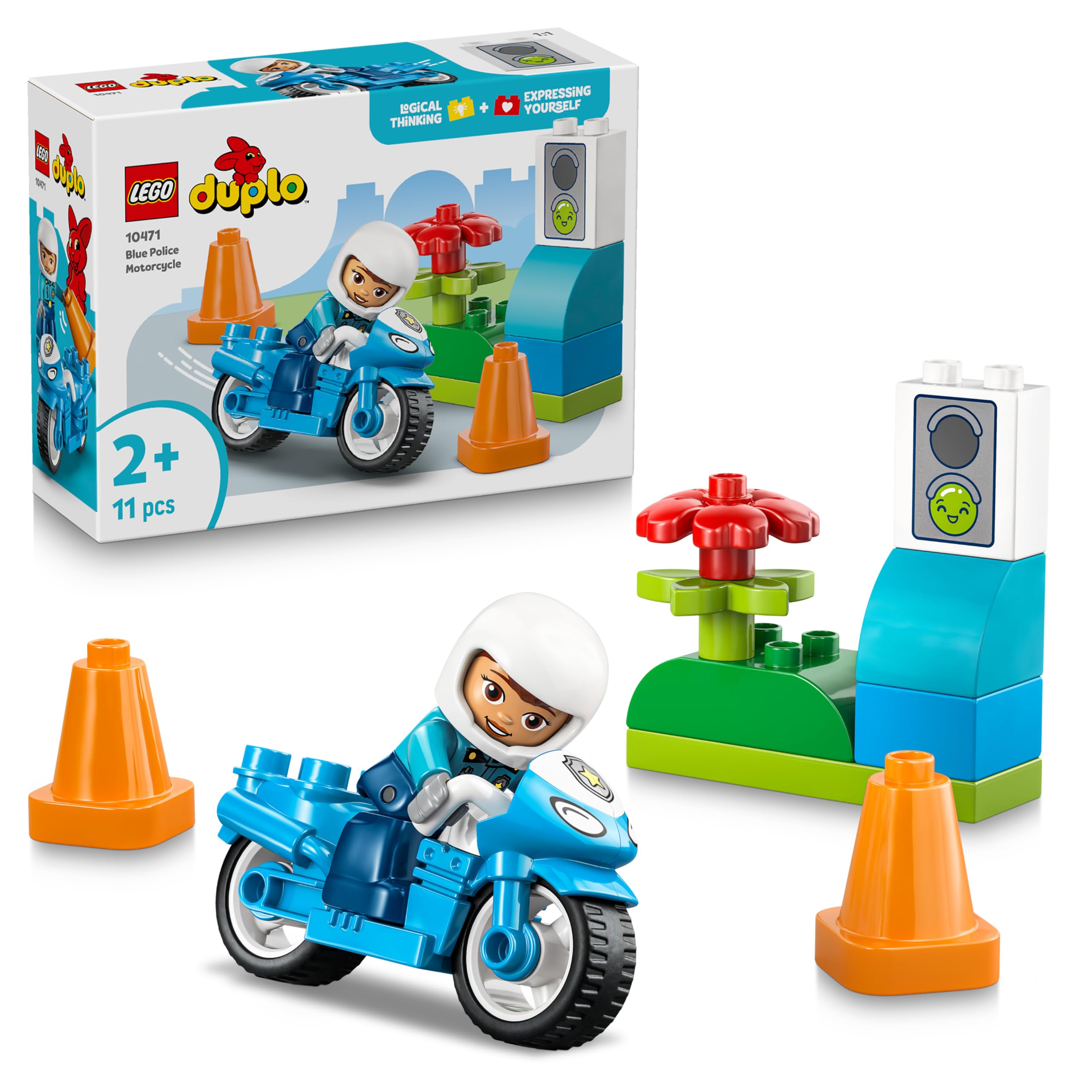LEGO DUPLO 10471 Blue Police Motorcycle Building Set for Toddlers 2+ | Motor Skills & Traffic Learning