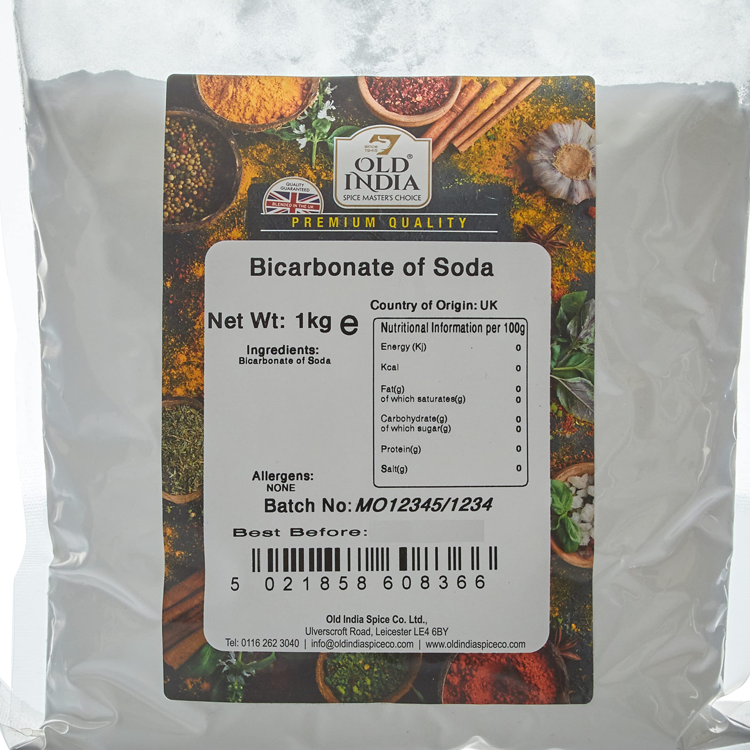 Old India Bicarbonate of Soda Powder - 1kg Natural Raising Agent | 2 Year Shelf Life
