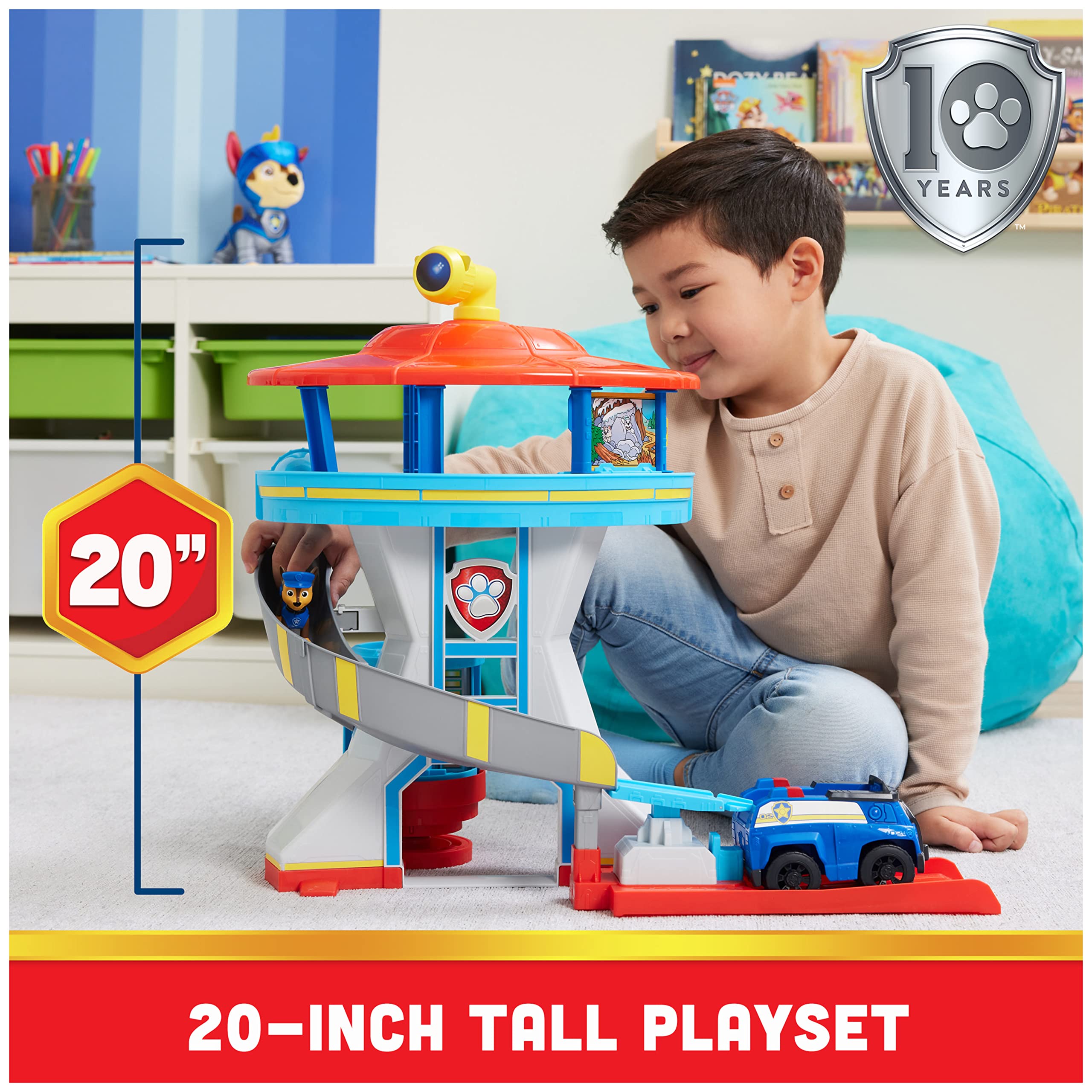 Paw Patrol Lookout Tower Playset with Toy Car Launcher, 2 Chase Figures, Police Cruiser | Ages 3+
