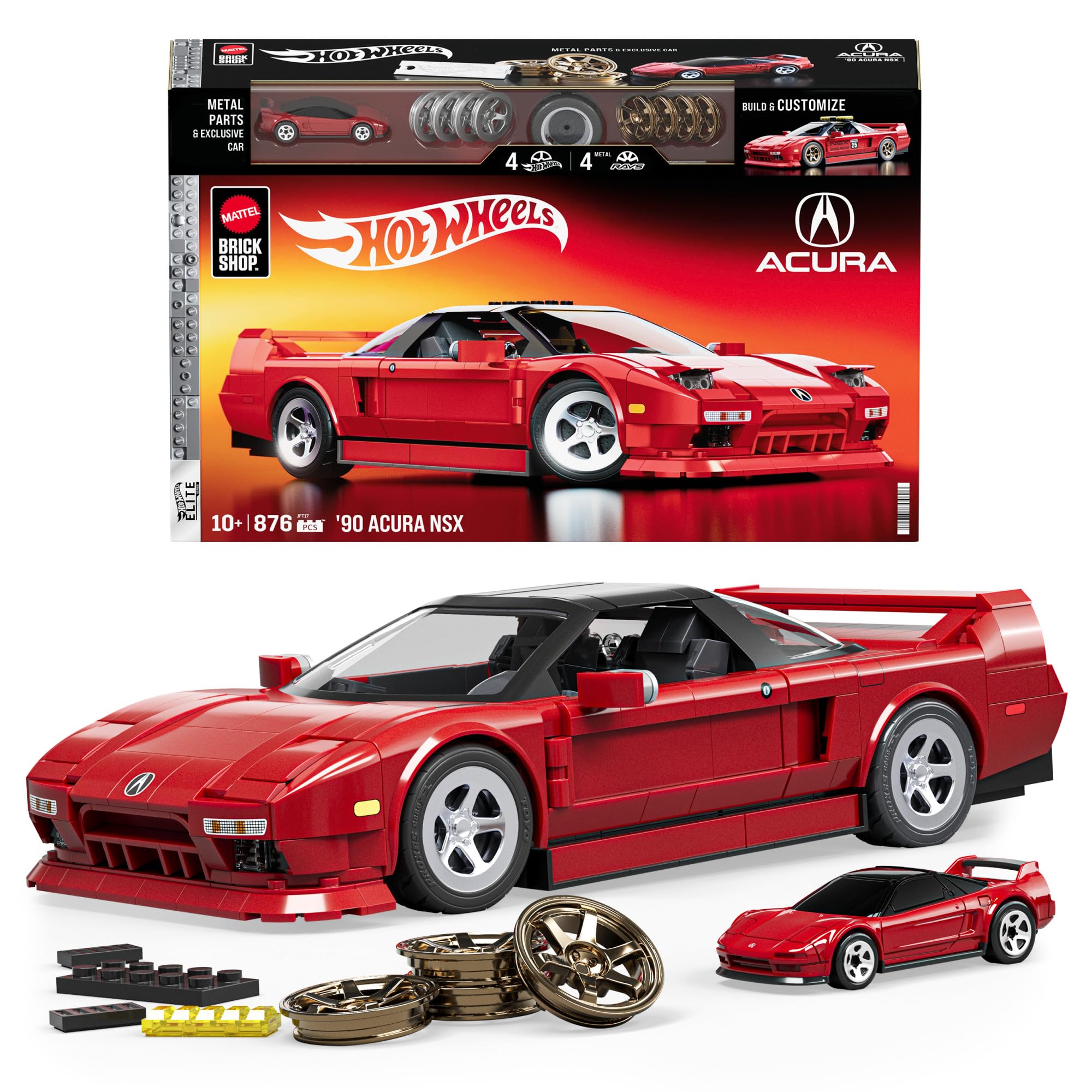 Mattel Brick Shop Hot Wheels Elite Series '90 Acura NSX Building Set - 871-Piece Vehicle Model for Ages 10+
