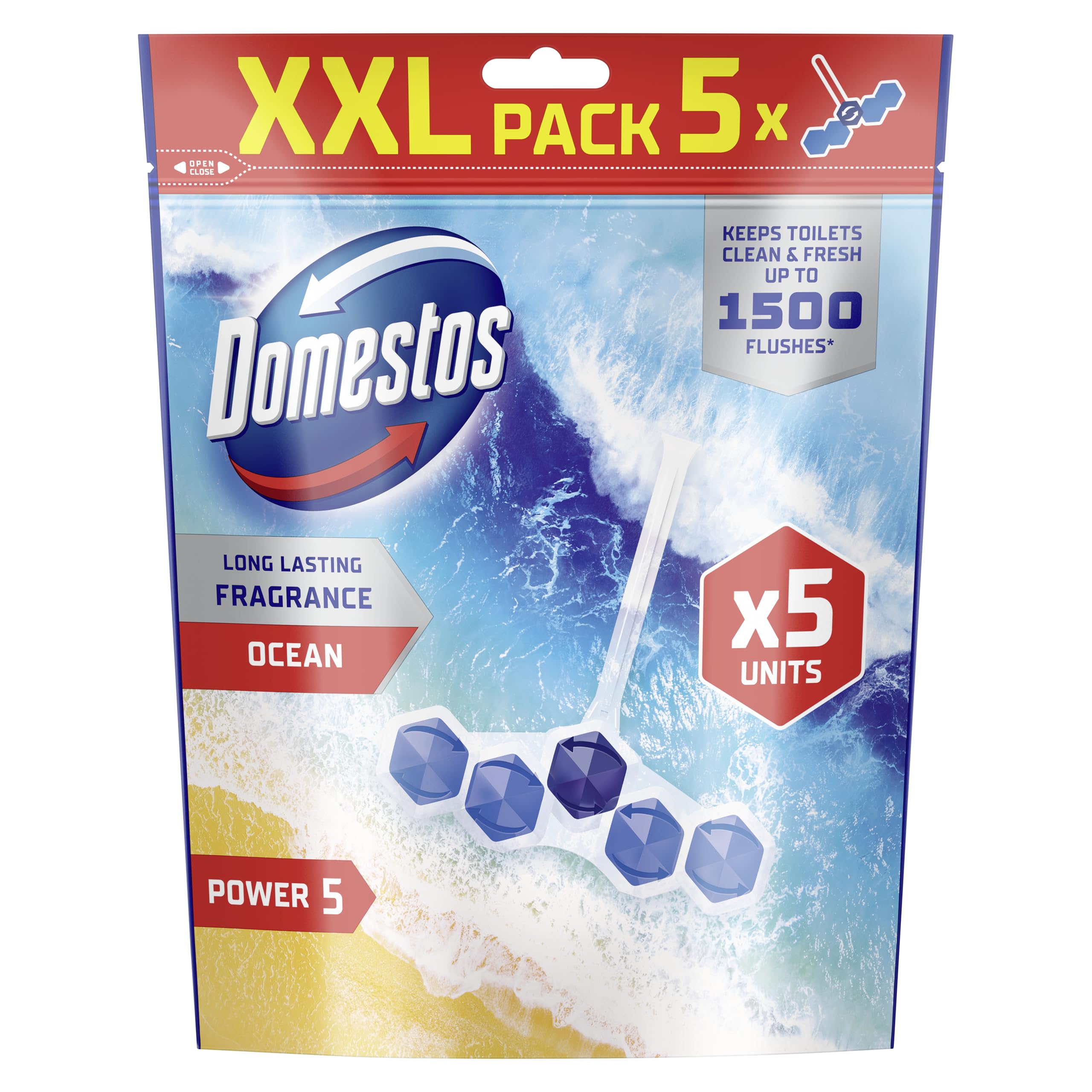 Domestos Power 5 Ocean WC-Stein – Langanhaltender Toiletten-Erfrischer für bis zu 300 Spülungen