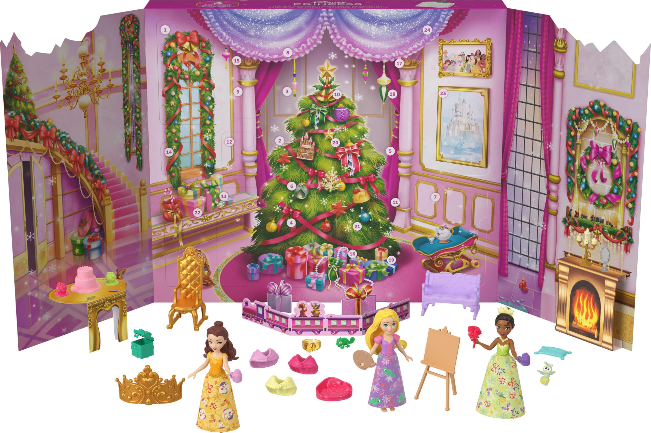 Mattel Disney Princess Doll Advent Calendar - 24 Days of Holiday Surprises with Dolls & Accessories