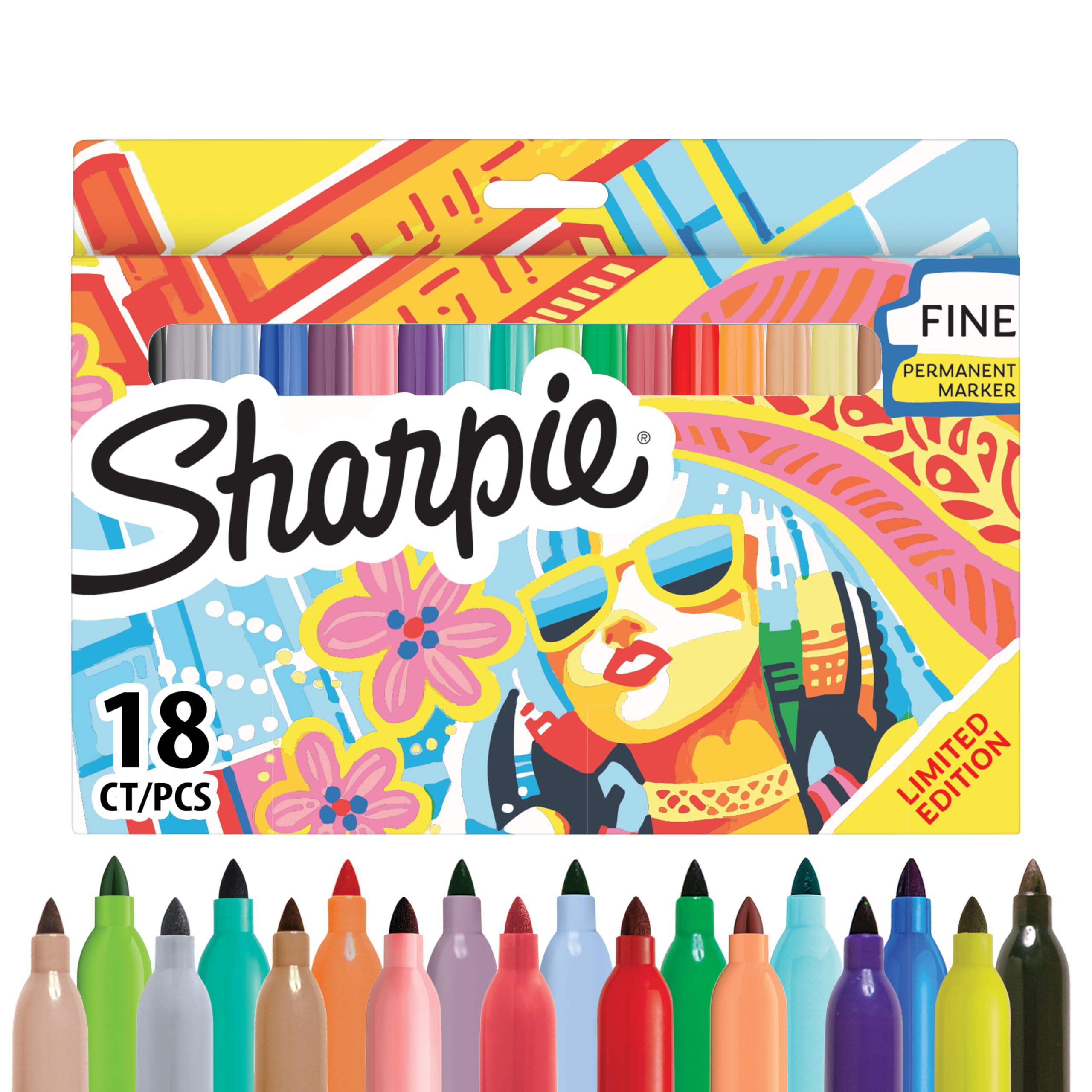 Sharpie Permanent Markers - Fine Point | Assorted Colours | Pack of 18