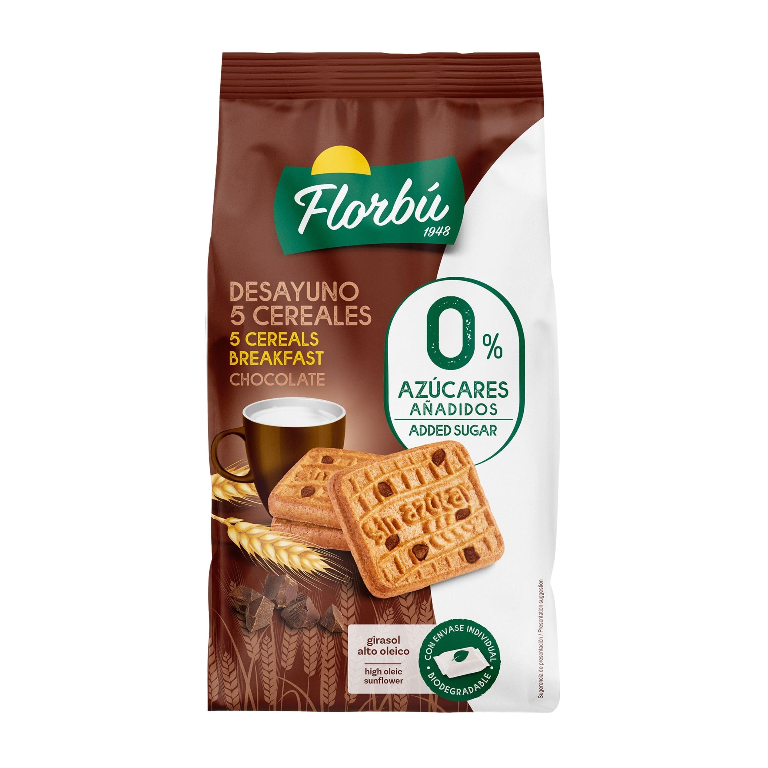 Florbu Chocolate Breakfast Biscuits - Zero Added Sugar | Wholemeal | Low Sugar | 5 Cereals