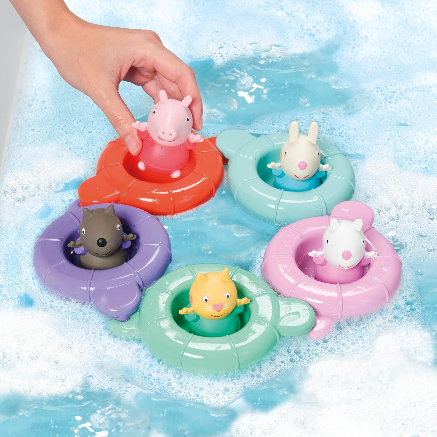 TOMY Toomies Peppa’s Pool Party - 5 Floating Ring Cups with Squirting Characters 4
