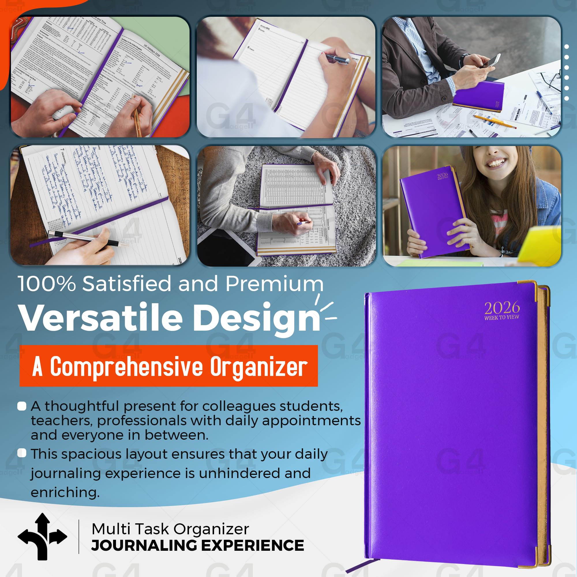 G4GADGET 2026 A4 Week to View Diary | Purple Hardback | Gilt Edges 5