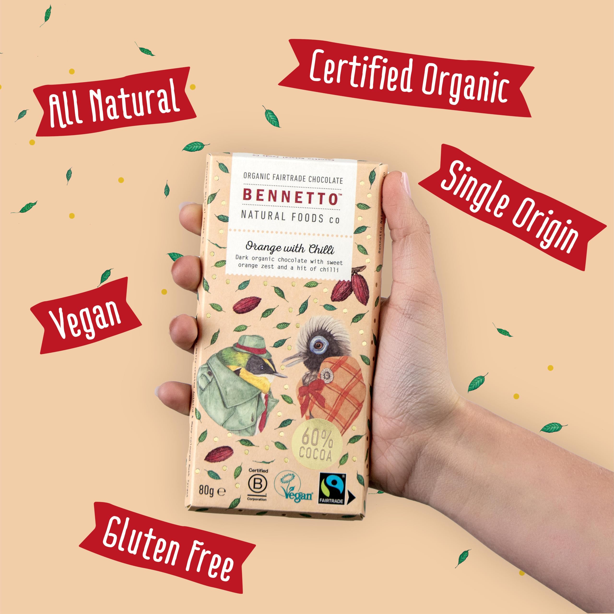 Bennetto Orange with Chilli Dark Chocolate Bar - Organic, Vegan, Fairtrade with Orange Zest & Chilli 5