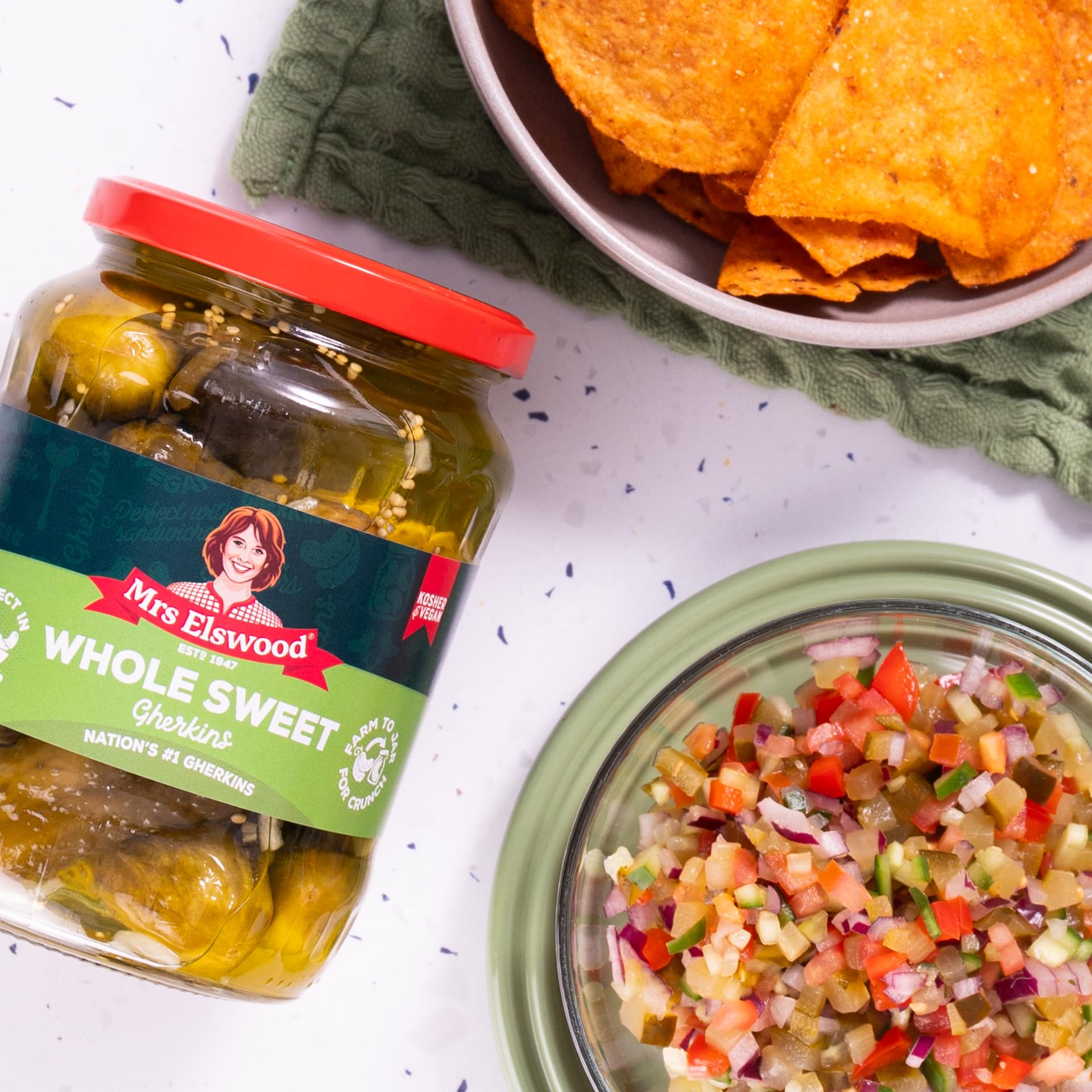 Elswood Ganze süße Gurken, 670 g Glas 10