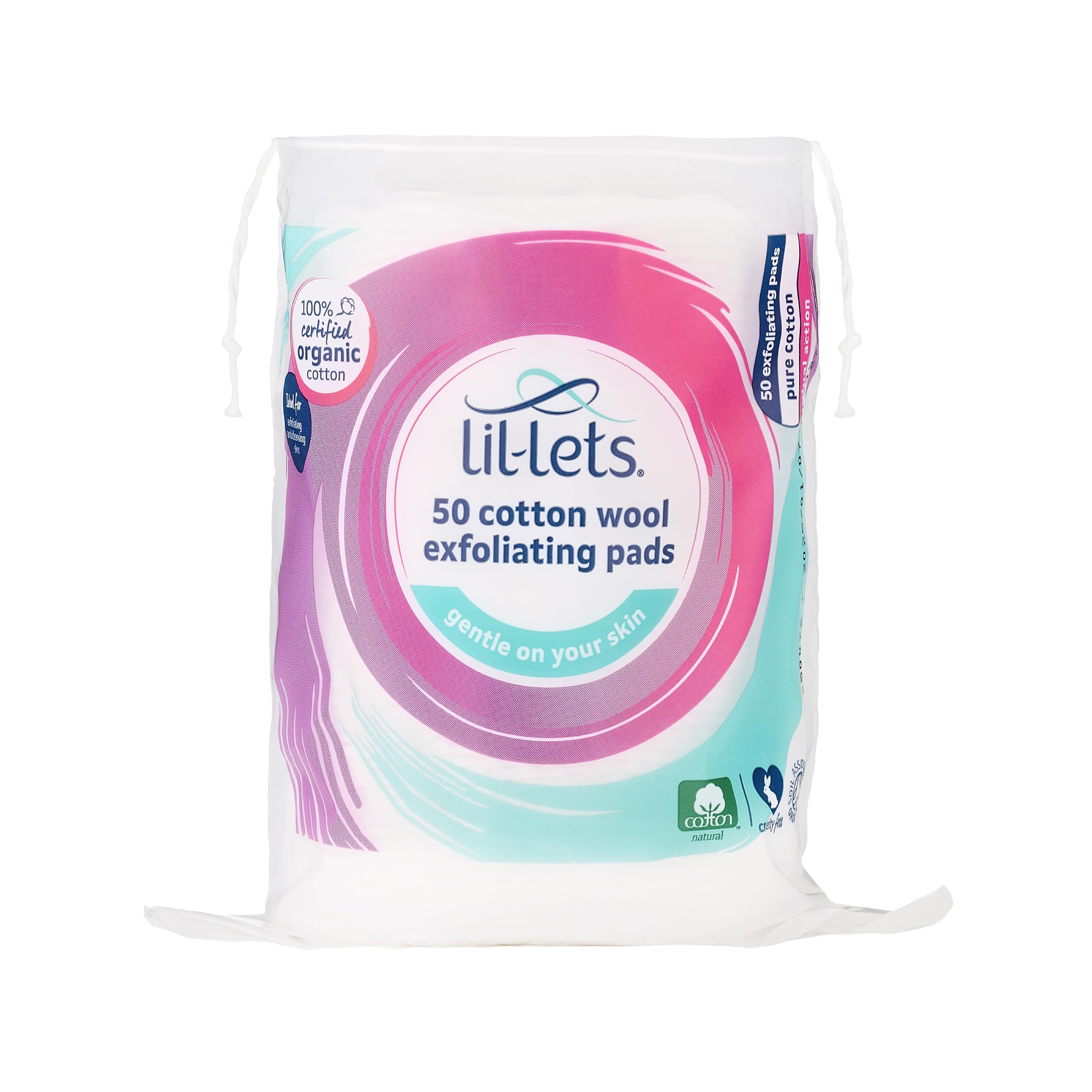 Lil-Lets Organic Cotton Exfoliating Rounds (50 Count) - Dual-Sided Skincare Pads for Cleansing & Makeup Removal