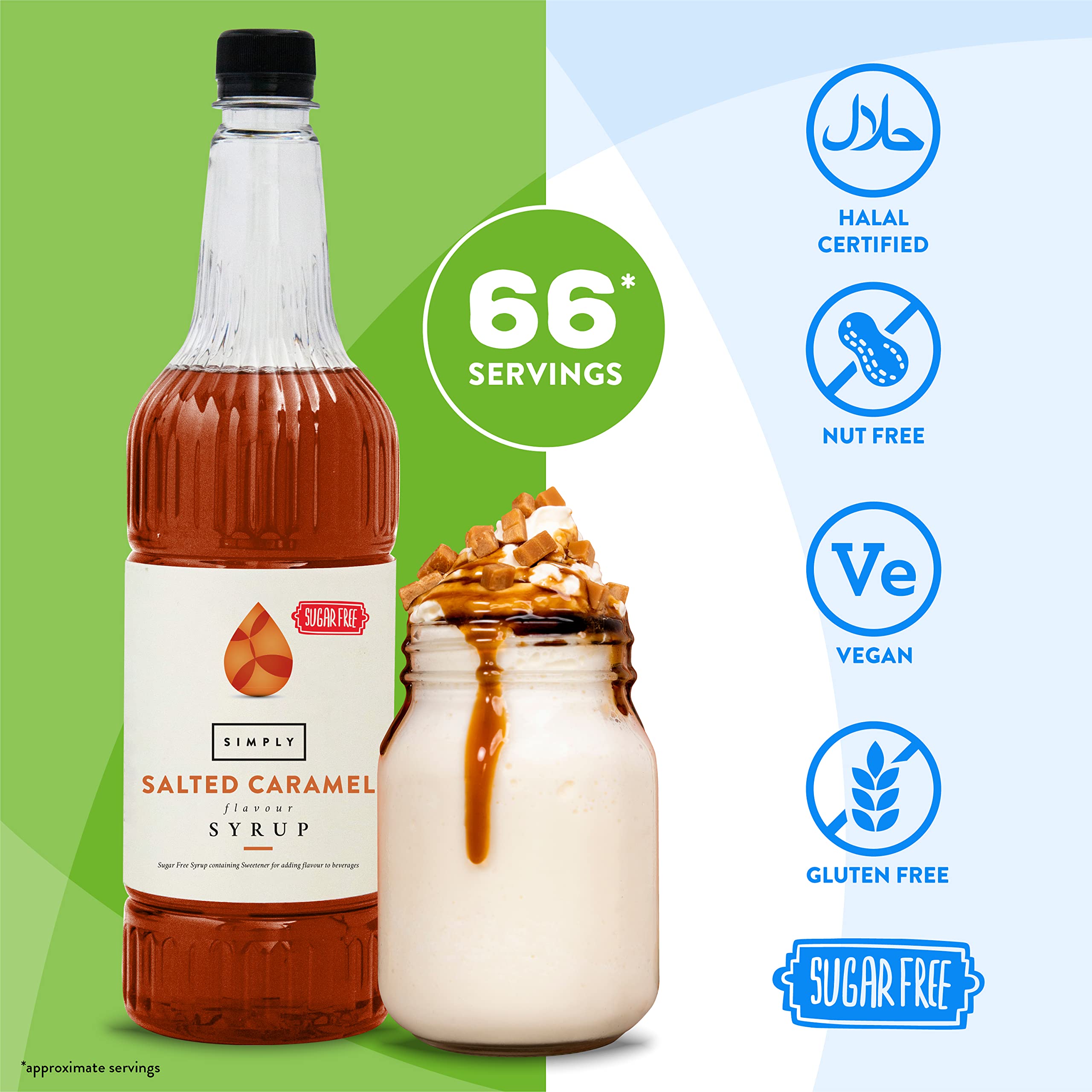 Simply Sugar Free Salted Caramel Syrup - Low Calorie, Vegan & Nut Free Flavoured Syrup for Coffee, Cocktails & Baking (1 Litre) 4