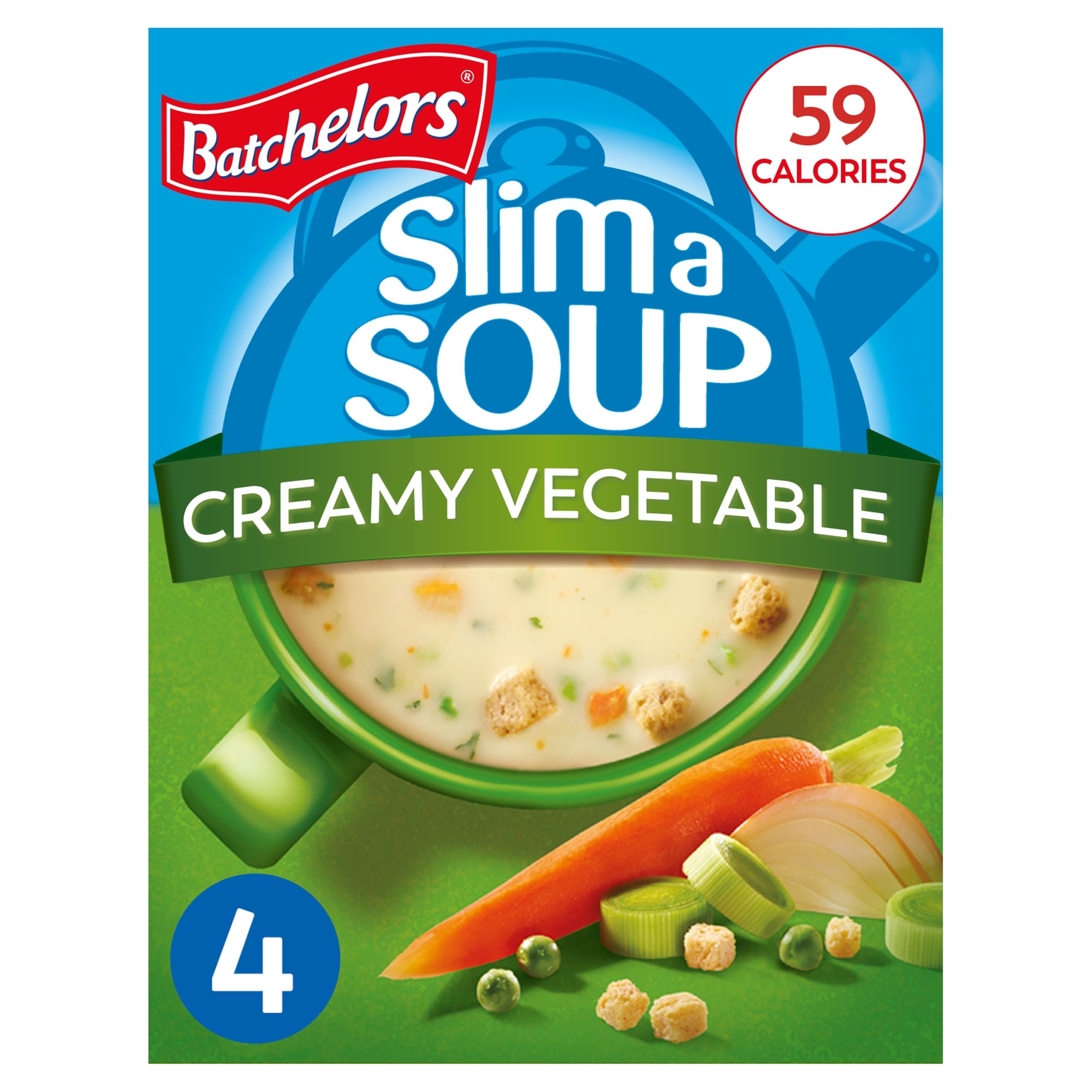 Batchelors Slim a Soup Cream of Vegetable Instant Soup Mix, Low Fat, 4 Sachets, 59g