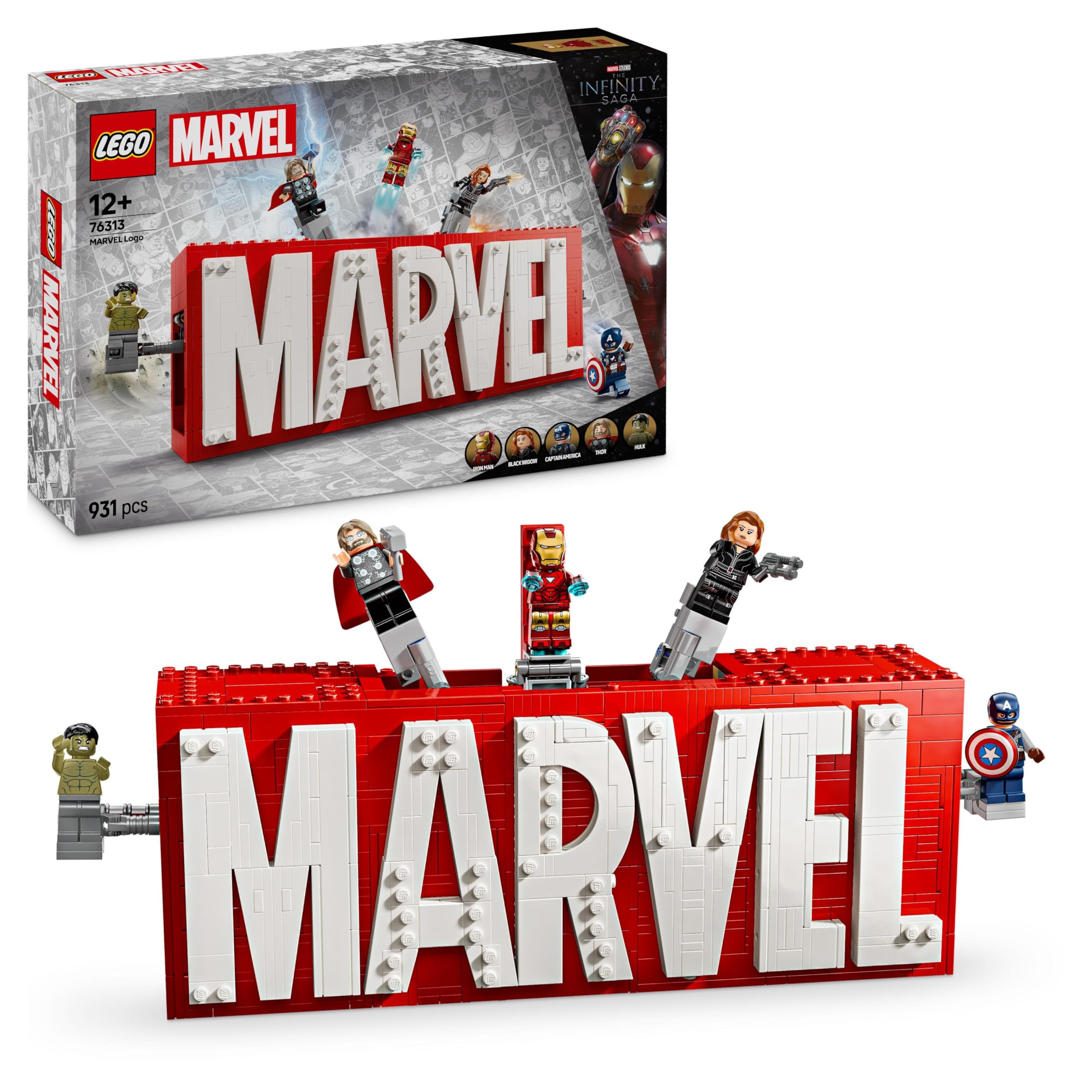 LEGO Marvel: MARVEL Logo & Minifigures - Buildable Super Hero Playset for Ages 12+