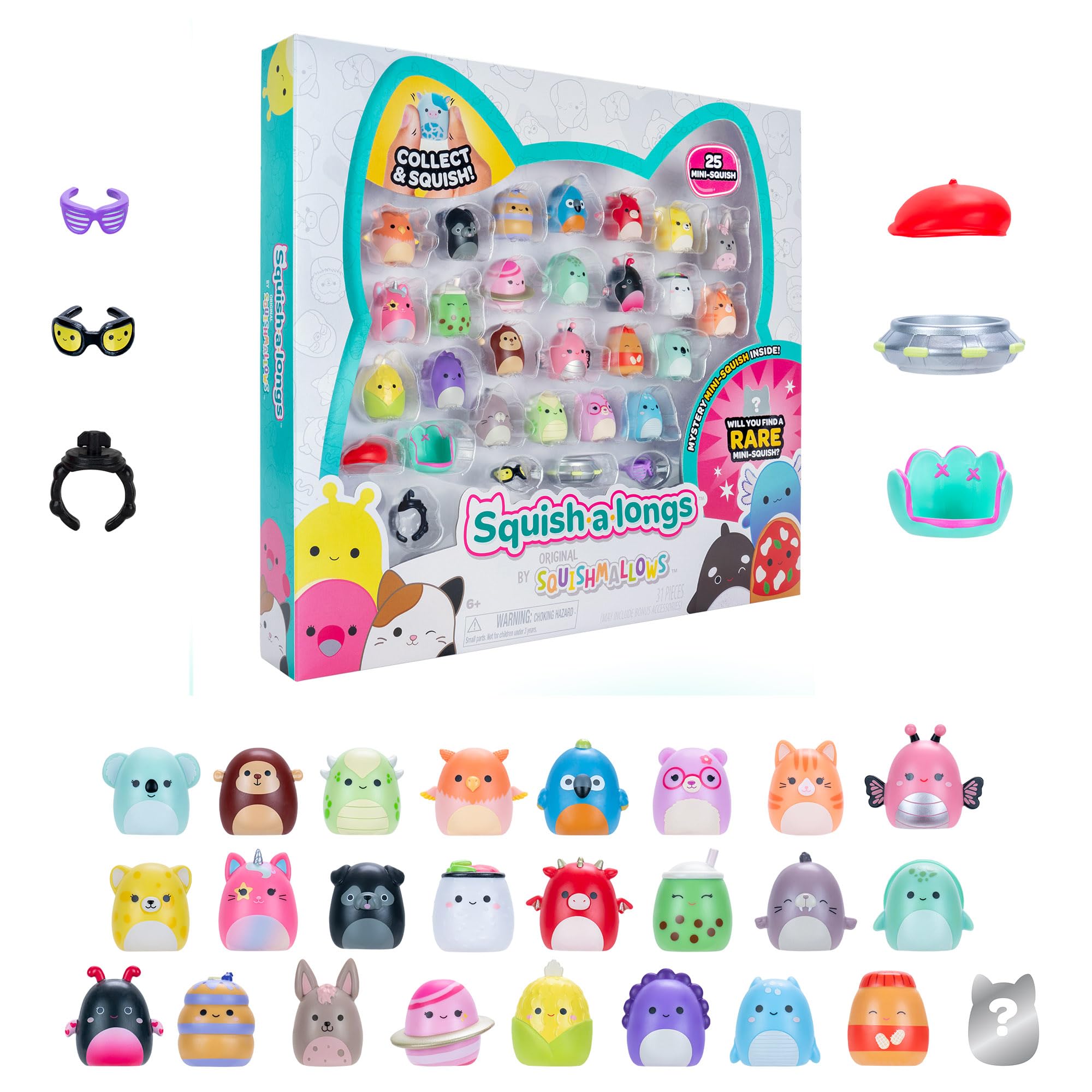 Squish-a-longs 25-Pack - Series 3 Mini-Squish Collectibles with Accessories and Ring