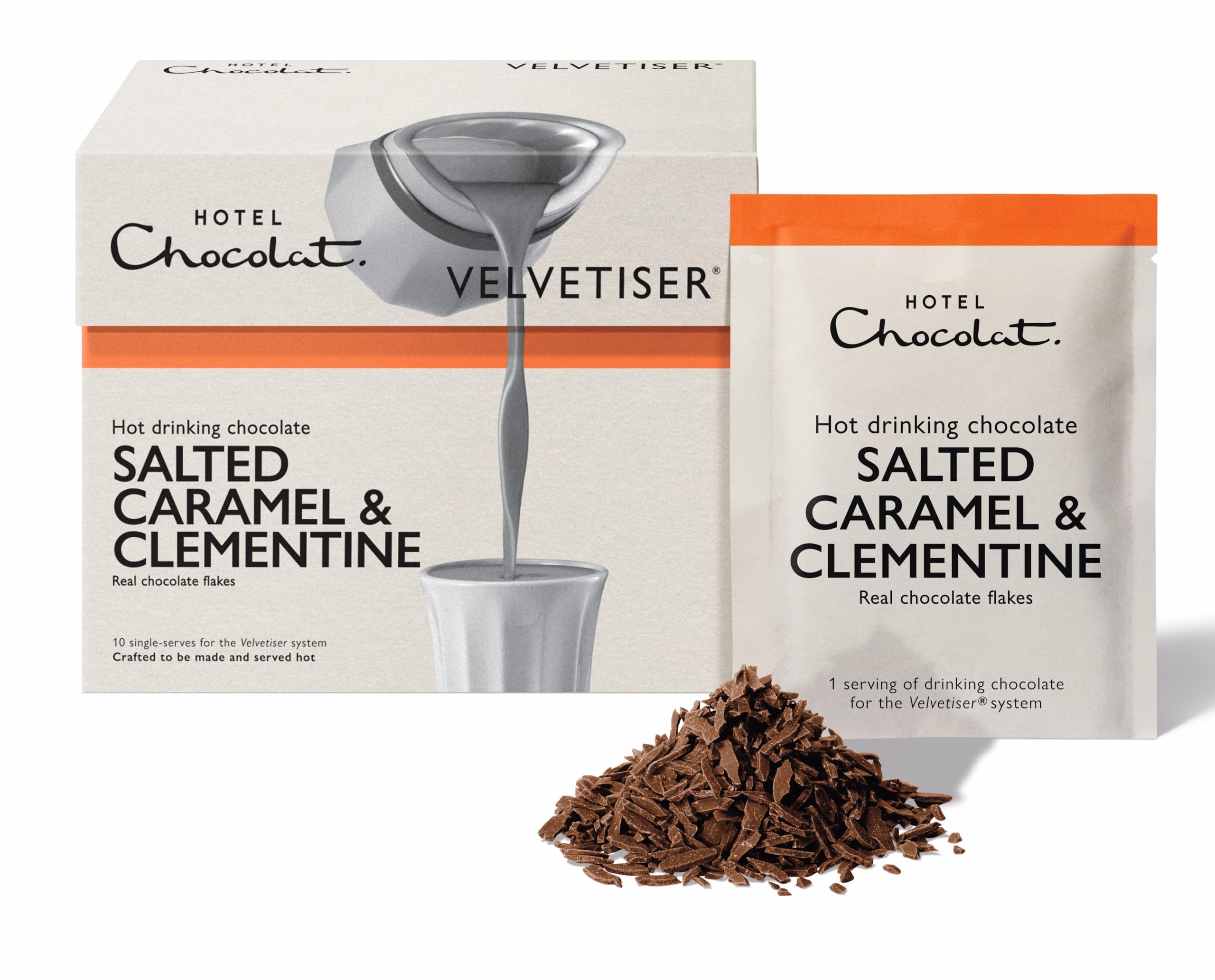 Hotel Chocolat Salted Caramel & Clementine Hot Chocolate Sachets - 10 Pack