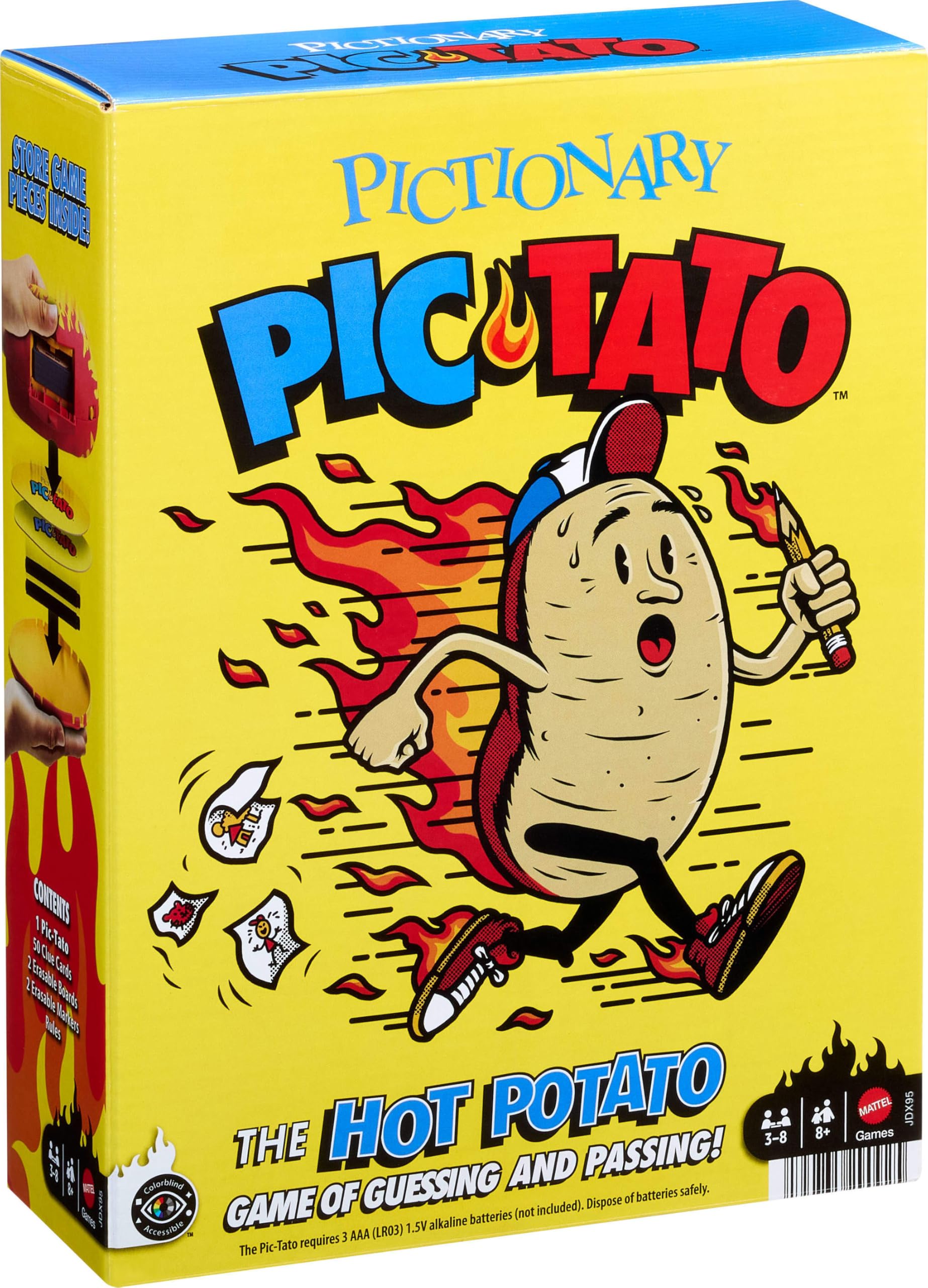 Mattel Games Pictionary Pic-Tato Hot Potato Game, Family Drawing Game with Voice & Music, Includes Erasable Markers and Boards, JDX95