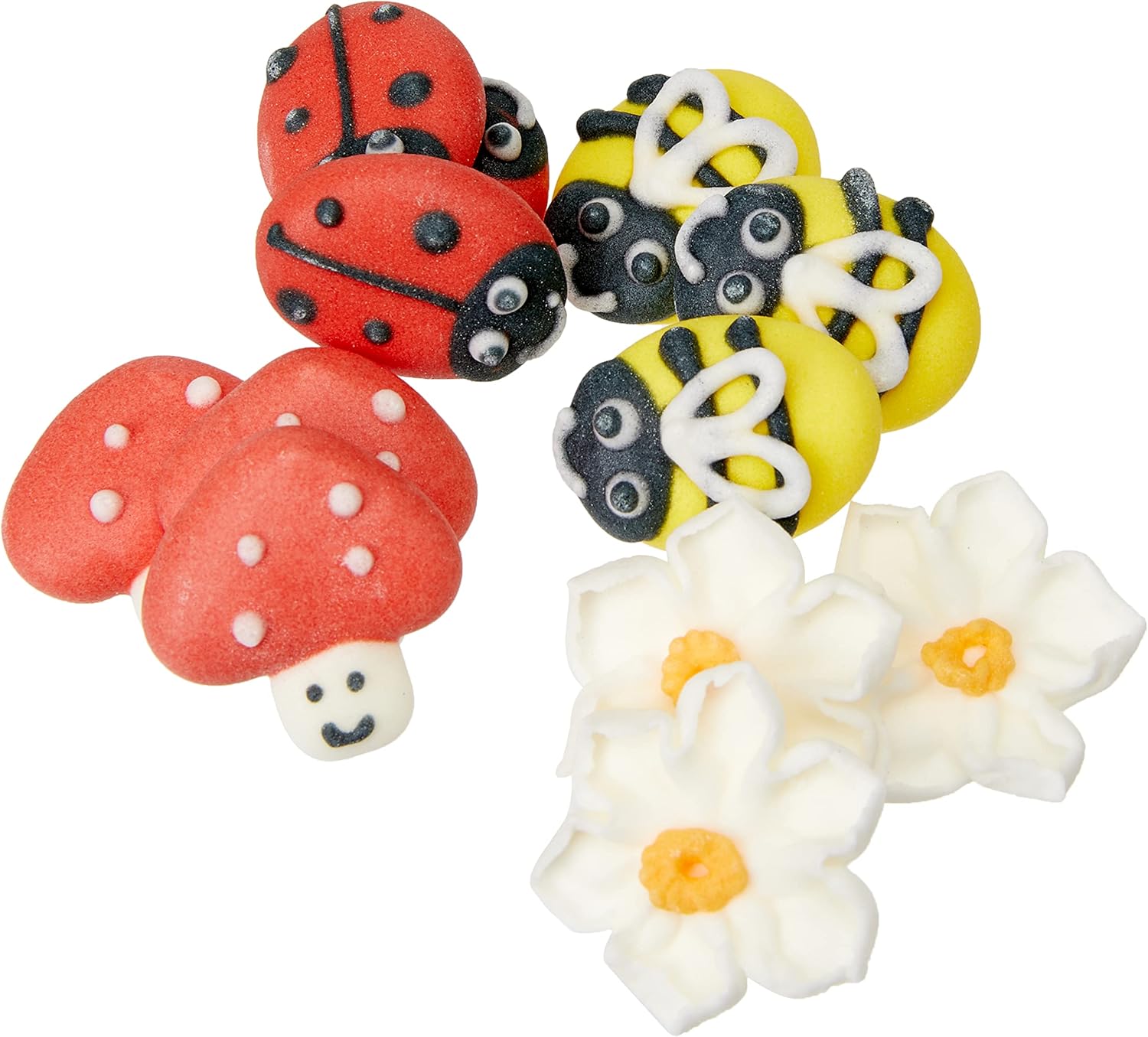 Culpitt Bee, Ladybird, Mushroom & Daisy Sugar Decorations, Spring Themed Edible Cake Toppers