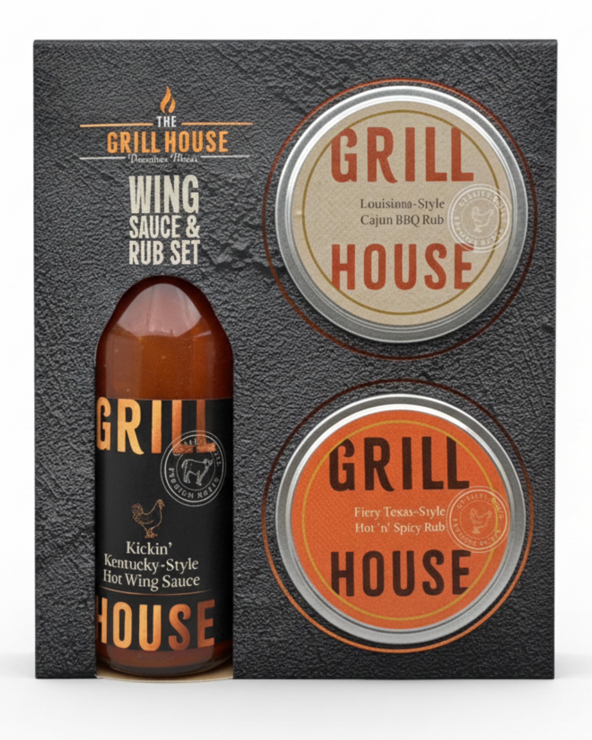 Grill House Wing Sauce & BBQ Rub Gift Set - 140 ml Hot Sauce, 2 x 20 g 10