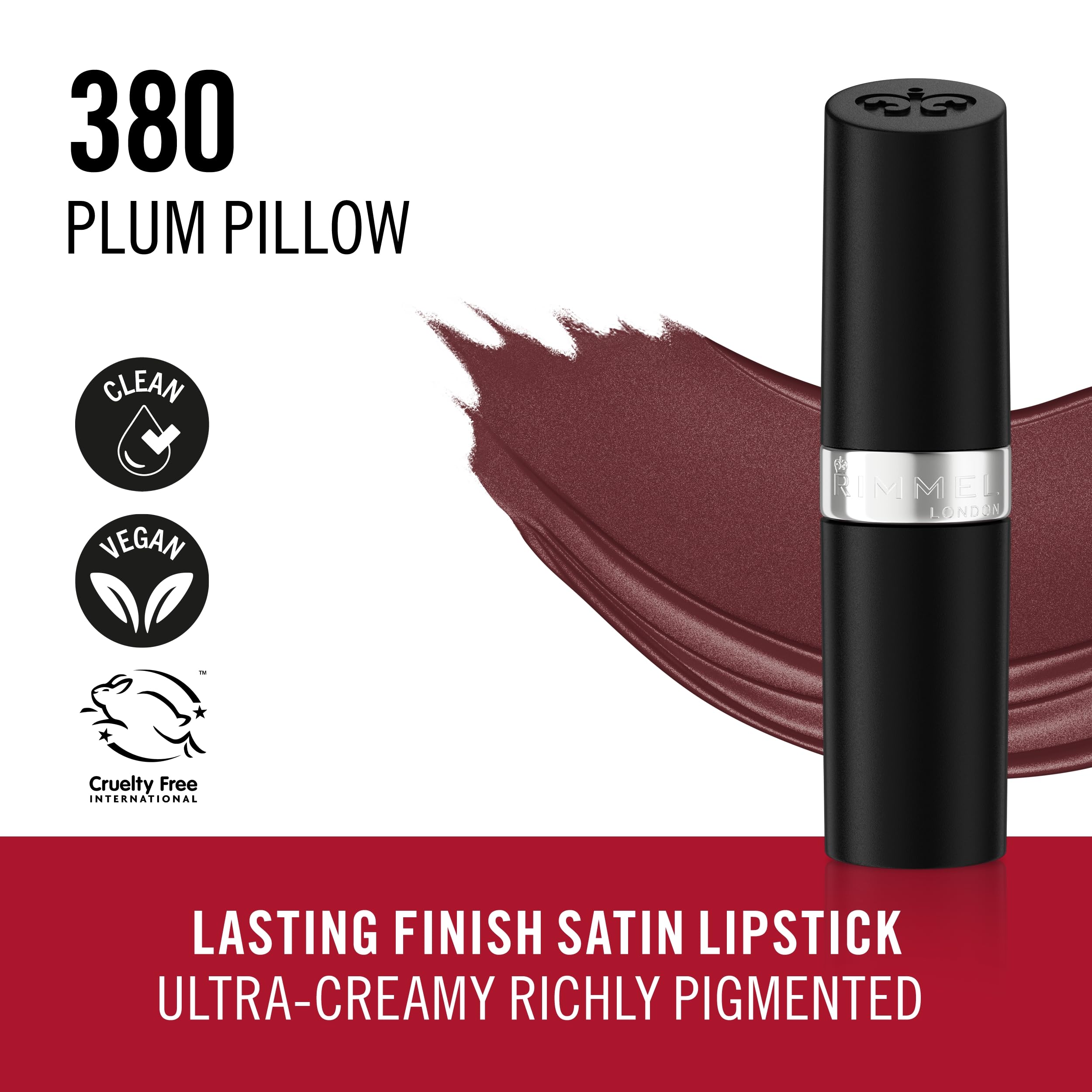 Rimmel Lasting Finish Lipstick 380 Plum Pillow - Creamy Satin Finish Long-Lasting Lip Color