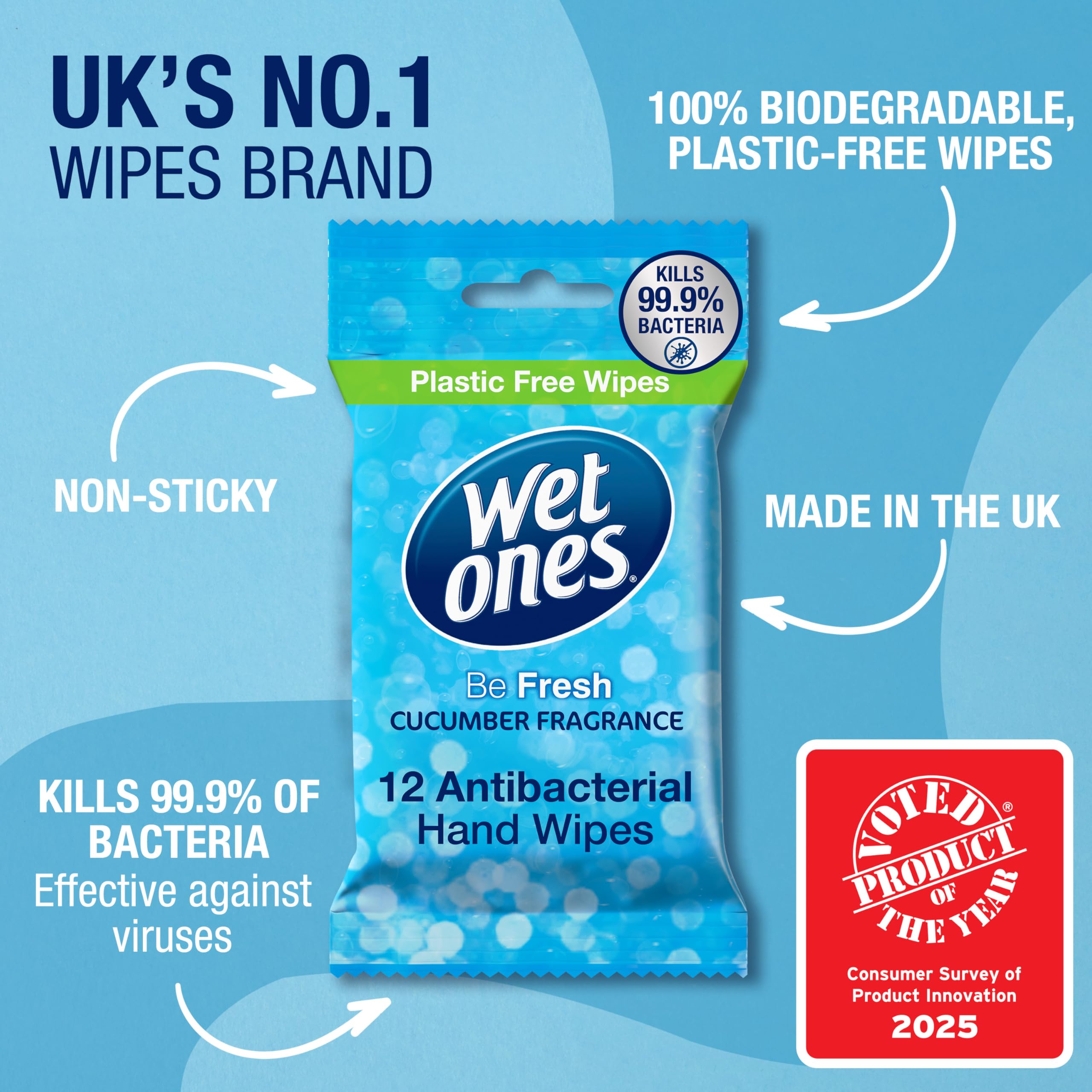 Wet Ones - Be Fresh Antibacterial Pocket Hand Wipes - Plastic Free, Biodegradable - 12 Packs x 12 Wipes (144 Total) 5