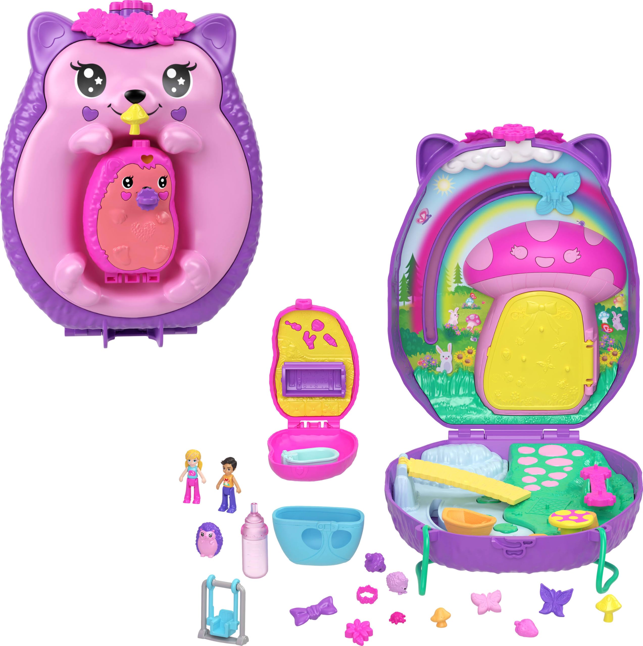 Polly Pocket 2-in-1 Travel Toy - Hedgehog Purse Playset with Micro Dolls & Accessories, Ages 4+