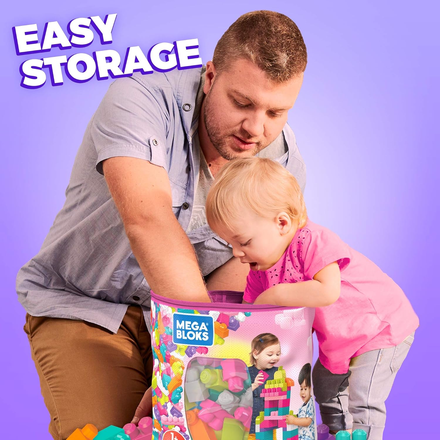 Mega Bloks First Builders Big Building Bag - 80-Piece Pink Building Set for Toddlers 6